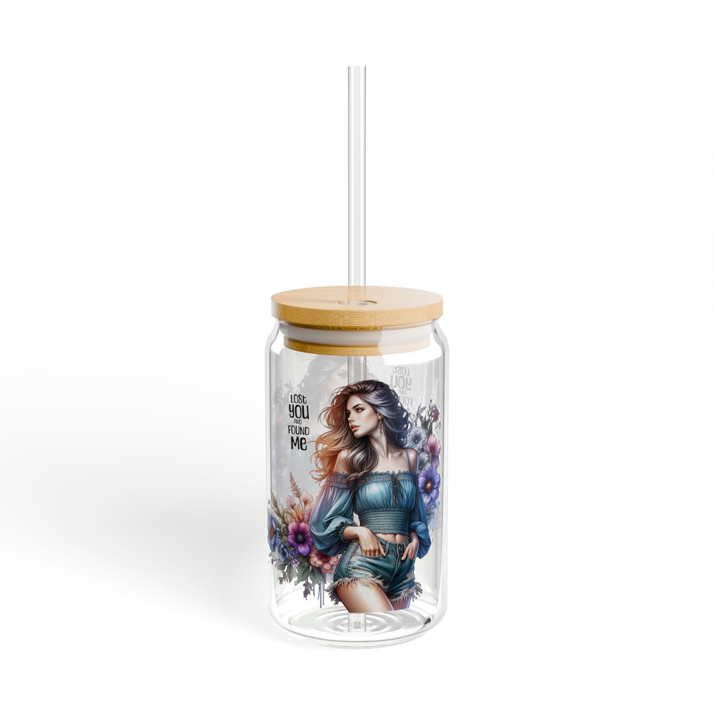 Lost You and Found Me Floral Art Sipper Glass, 16oz | Stylish Hydration for Home, Parties, Gifts, Summer, Eco-Friendly Drinkware