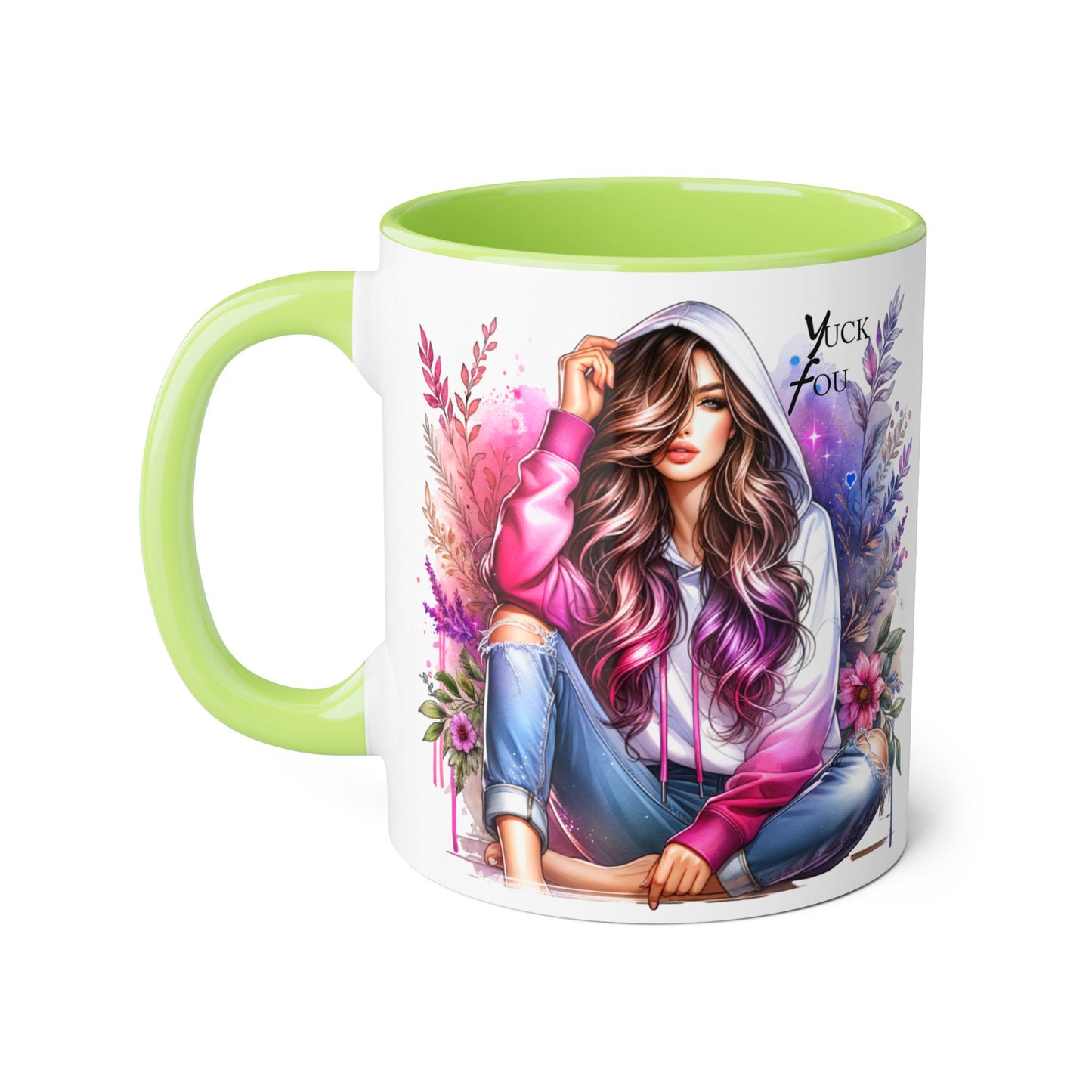 Yuck Fou Chic Floral Accent Mug, Inspirational Coffee Cup, Gift for Her, Relaxing Tea Mug, Boho Style Drinkware, Unique Home Decor