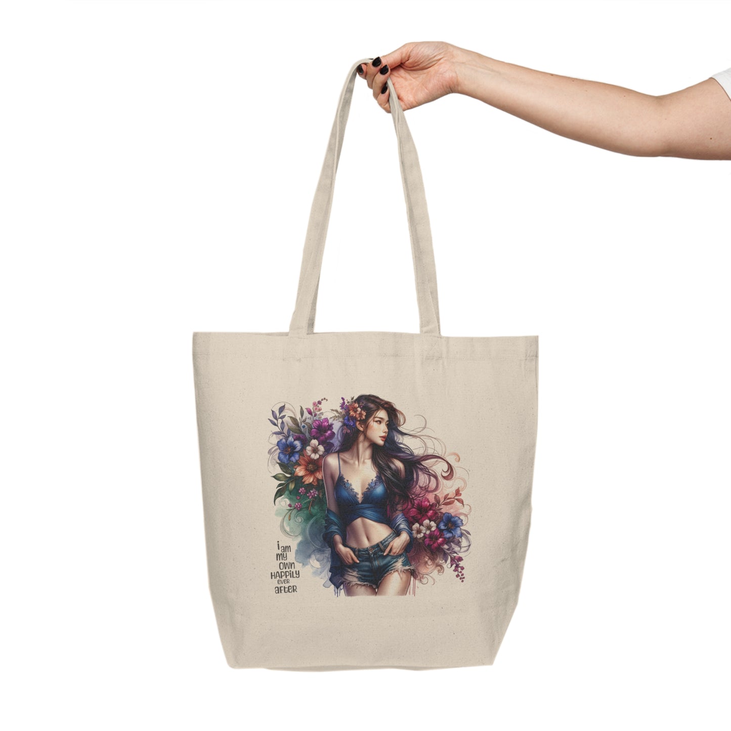 I Am My Own Happily Ever After Floral Art Canvas Tote Bag, Eco-Friendly Shopping Bag, Beach Tote, Gift for Her, Floral Shopping Bag, Everyday Use Tote