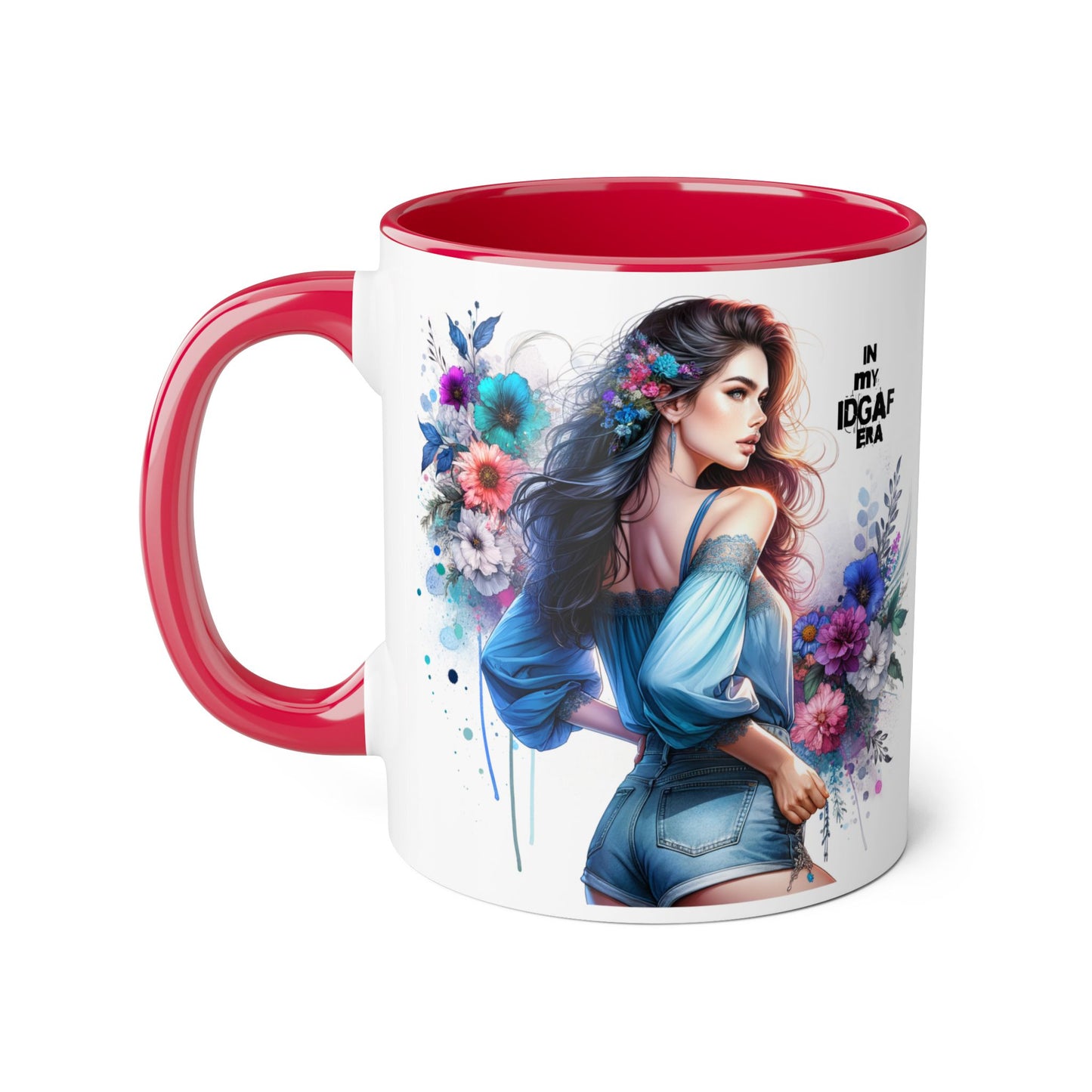 Bold Floral Accent Mug, 11oz | In My IDGAF Era, Ideal for Coffee Lovers, Gift for Her, Boho Decor, Motivational Gift