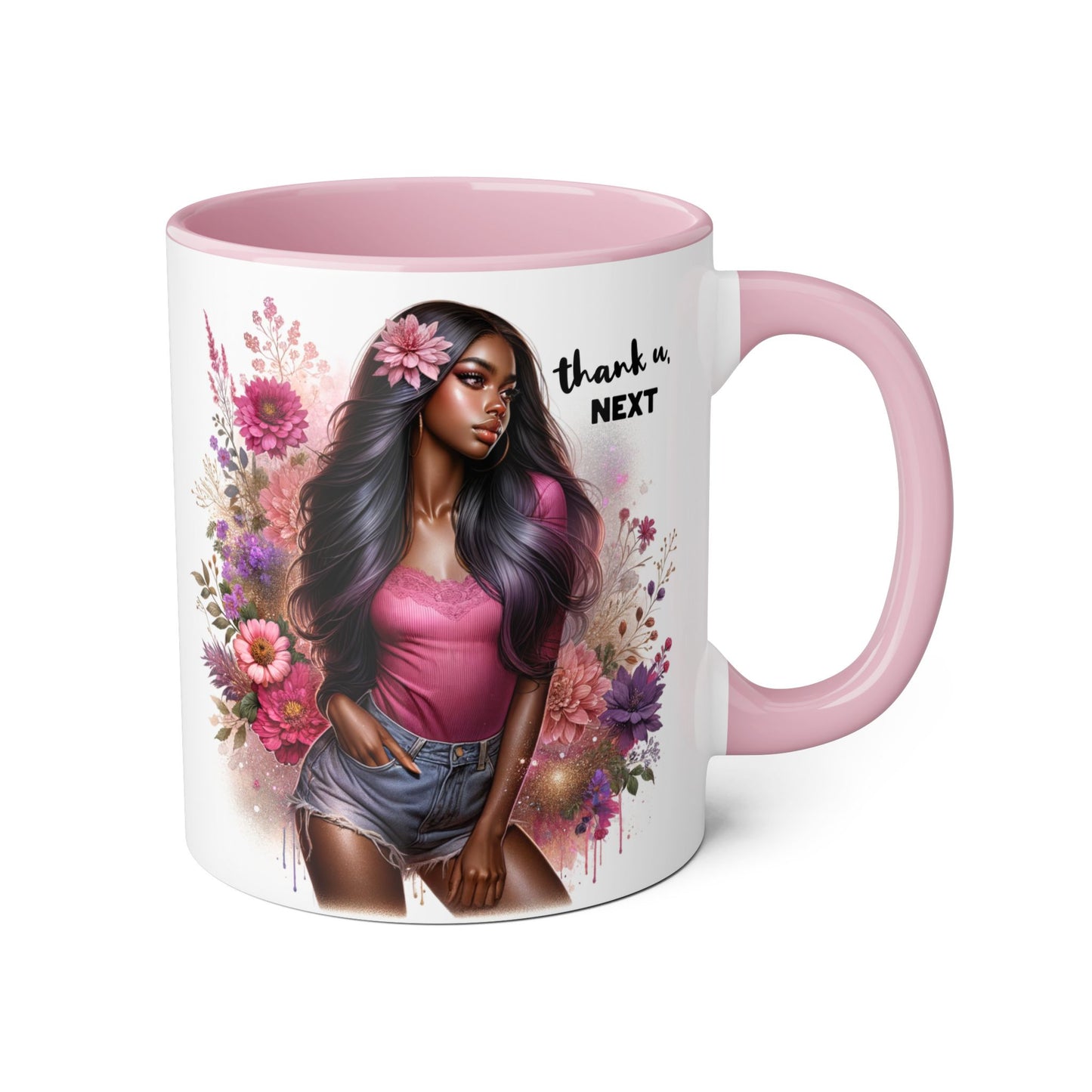 Thank U, Next Floral Artistic Accent Mug, Thank You Next Coffee Cup, Colorful Gift for Her, Boho Style Ceramic Mug, Unique Tea Mug