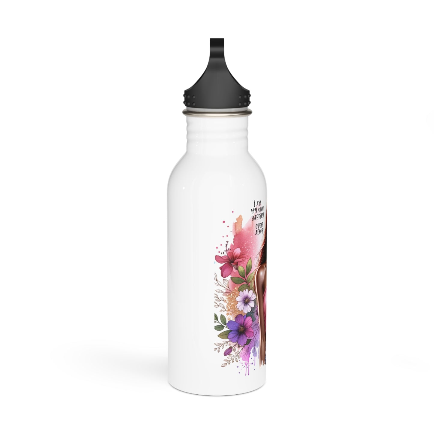 I Am My Own Happily Ever After Inspirational Floral Stainless Steel Water Bottle | Unique Artwork & Positive Quote