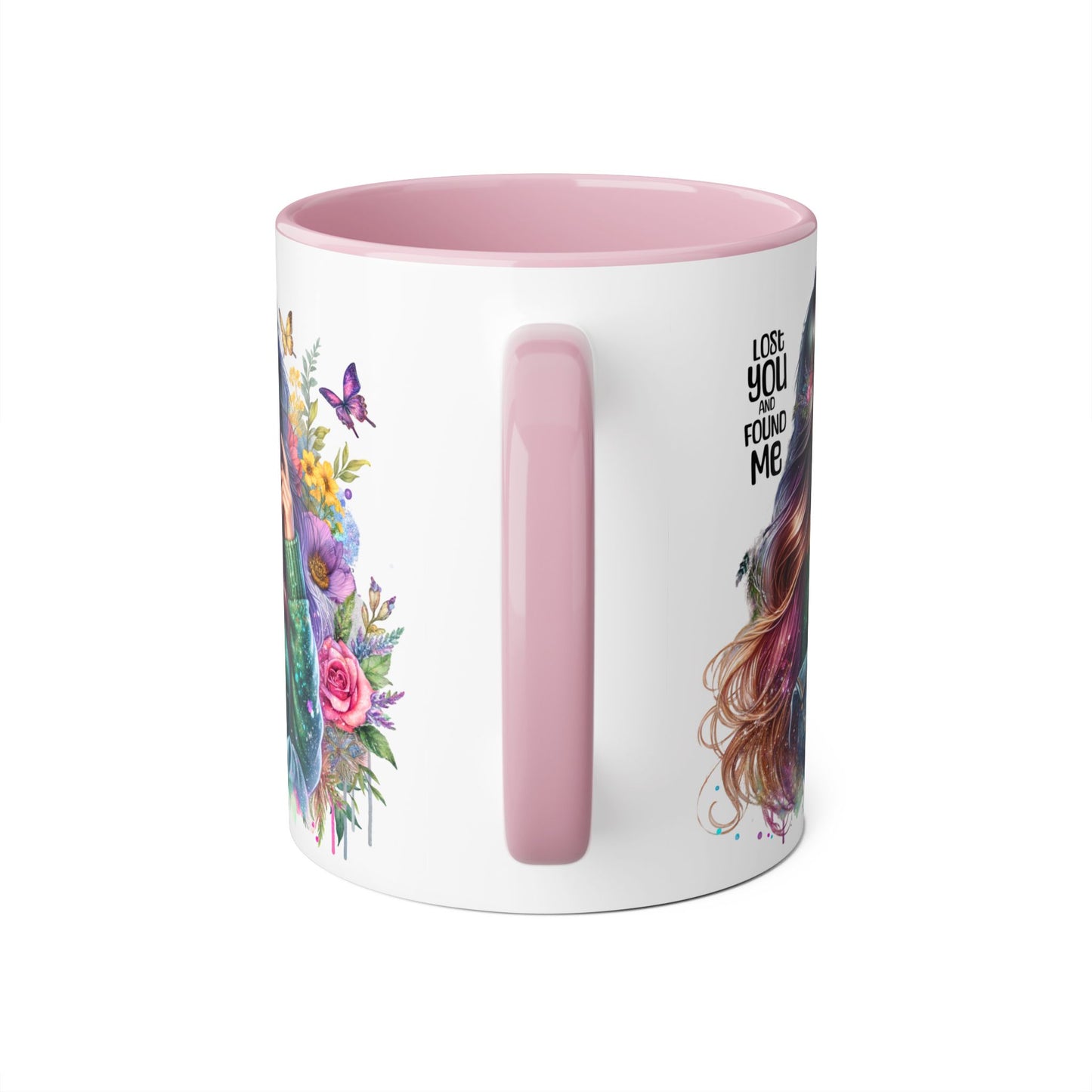 Colorful Accent Mug - "Lose You and Found Me" Design for Coffee Lovers, Unique Gift for Her, Floral Art Mug, Inspirational Drinkware