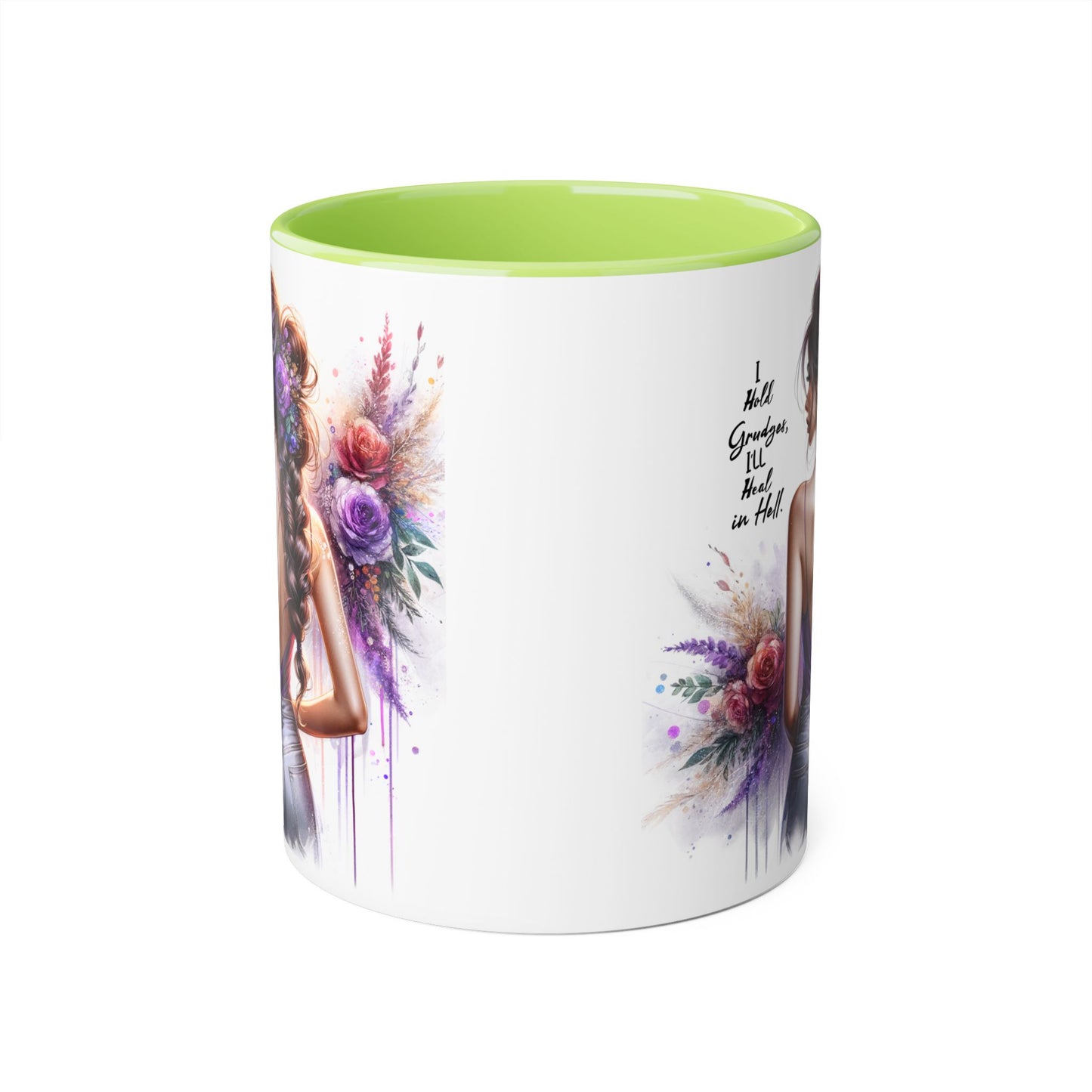 I Hold Grudges, I'll Heal in Hell Colorful Floral Accent Mug, Inspirational Mug, Gift for Friends, Coffee Lover Mug, Unique Tea Mug, Motivational Drinkware