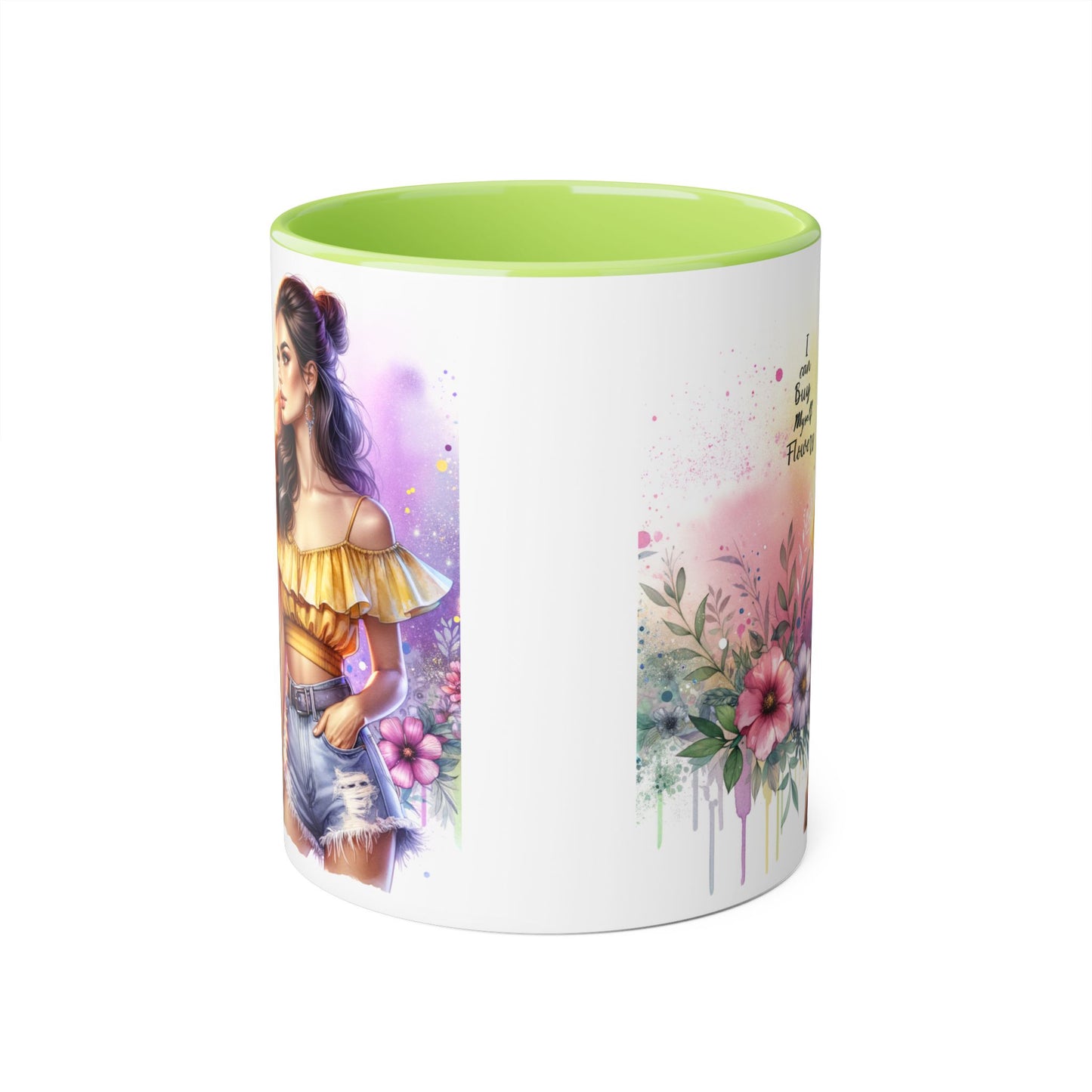 I Can Buy Myself Flowers Colorful Floral Accent Mug, 11oz Coffee Cup, Bohemian Style Drinkware, Perfect Gift for Garden Lovers, Ideal for Birthdays, Mother's Day
