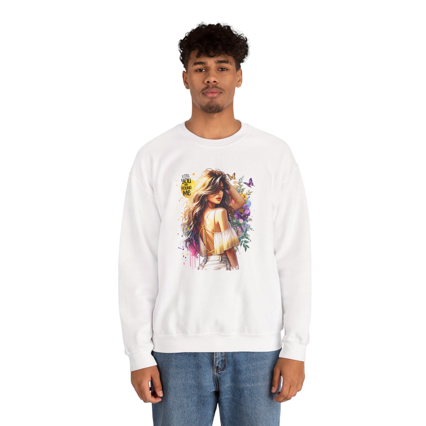 Lost You And Found Me Bohemian-Themed Crewneck Sweatshirt with Floral Design, Cozy Casual Wear, Gift for Her, Everyday Comfort, Family Gatherings, Spring Fashion