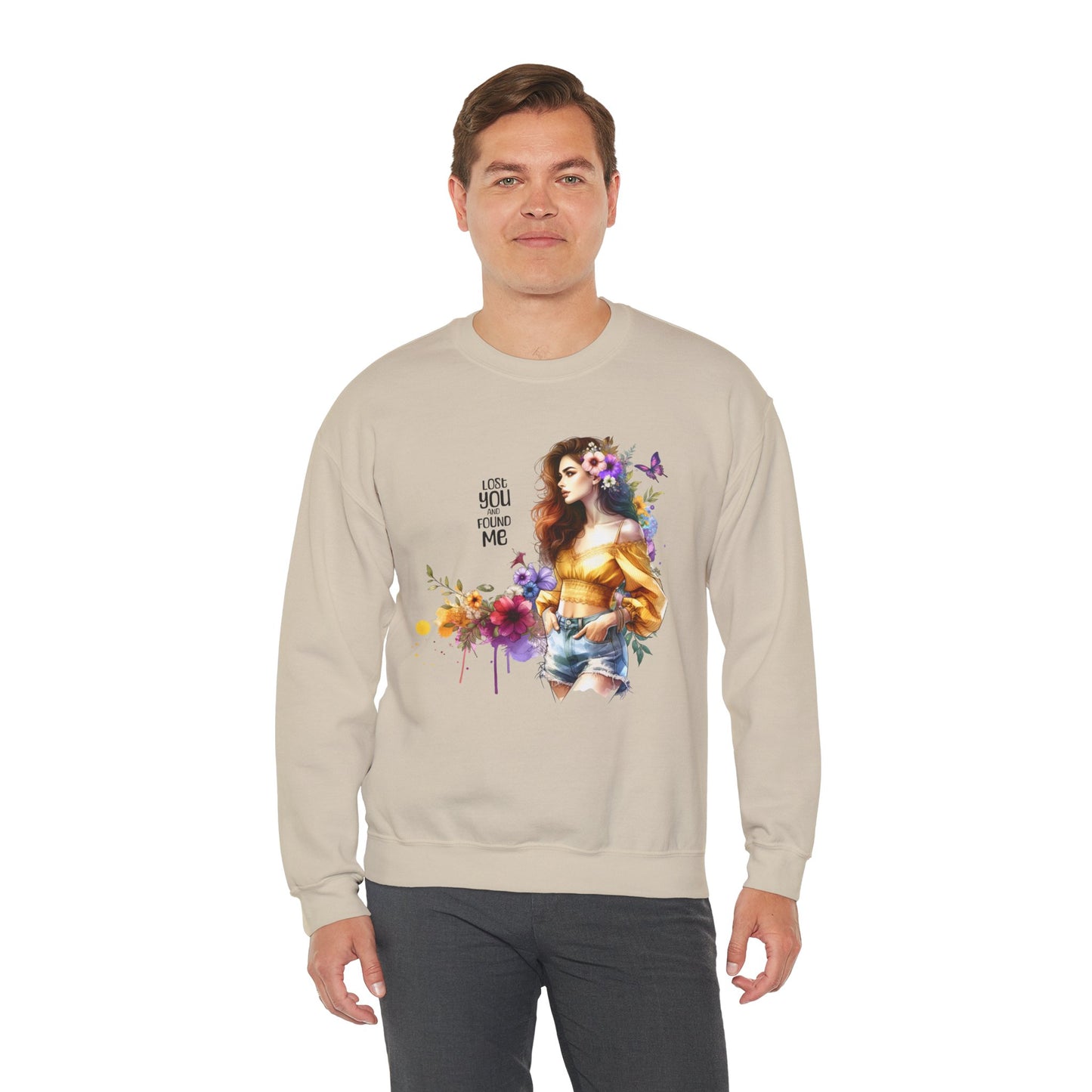 Lost You And Found Me Floral Art Crewneck Sweatshirt, Cozy Unisex Sweater, Gift for Her, Spring Fashion, Inspirational Quote Apparel