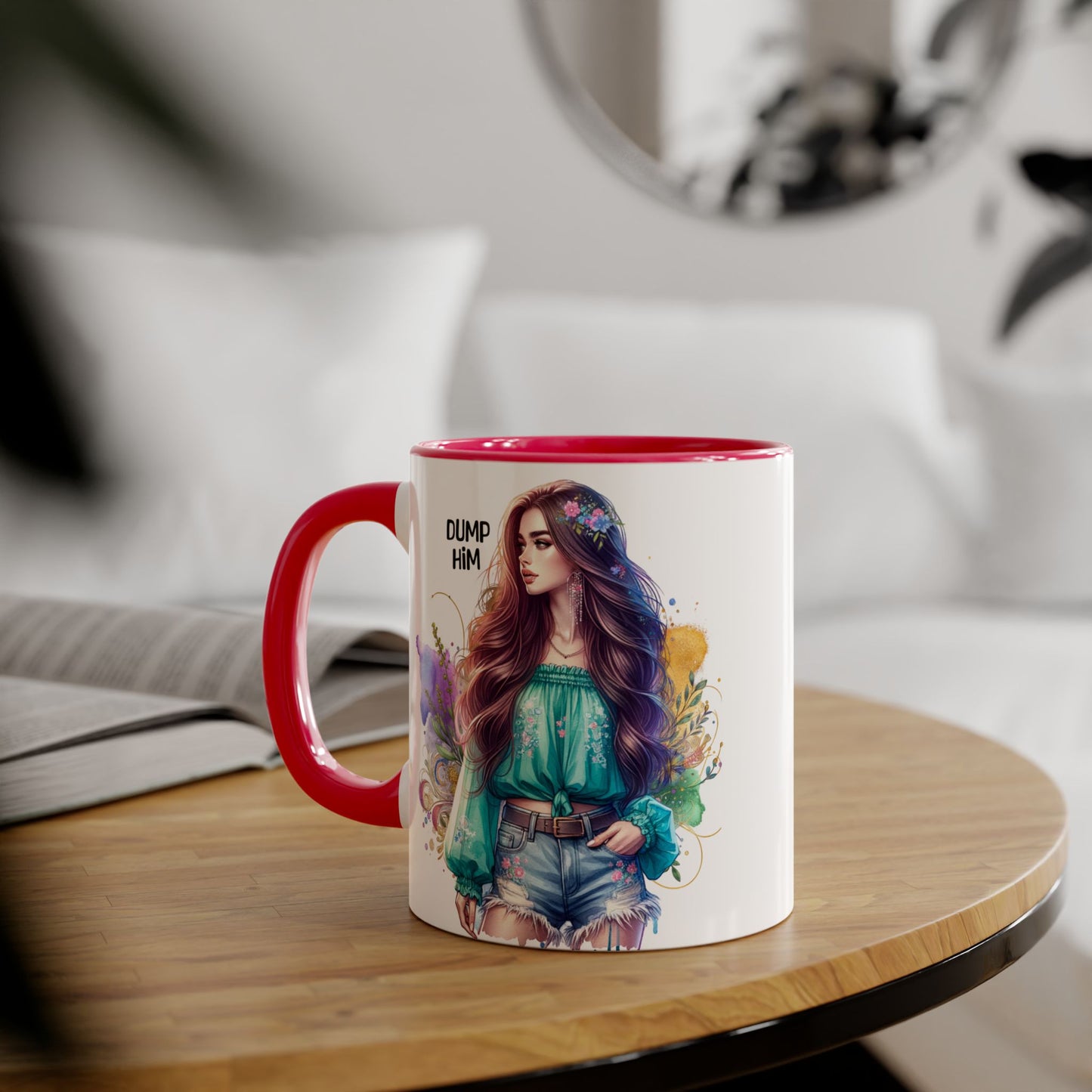 Colorful Dump Him Accent Mug, Inspirational Coffee Cup, Gift for Friends, Motivational Tea Mug, Fun Art Ceramic Cup