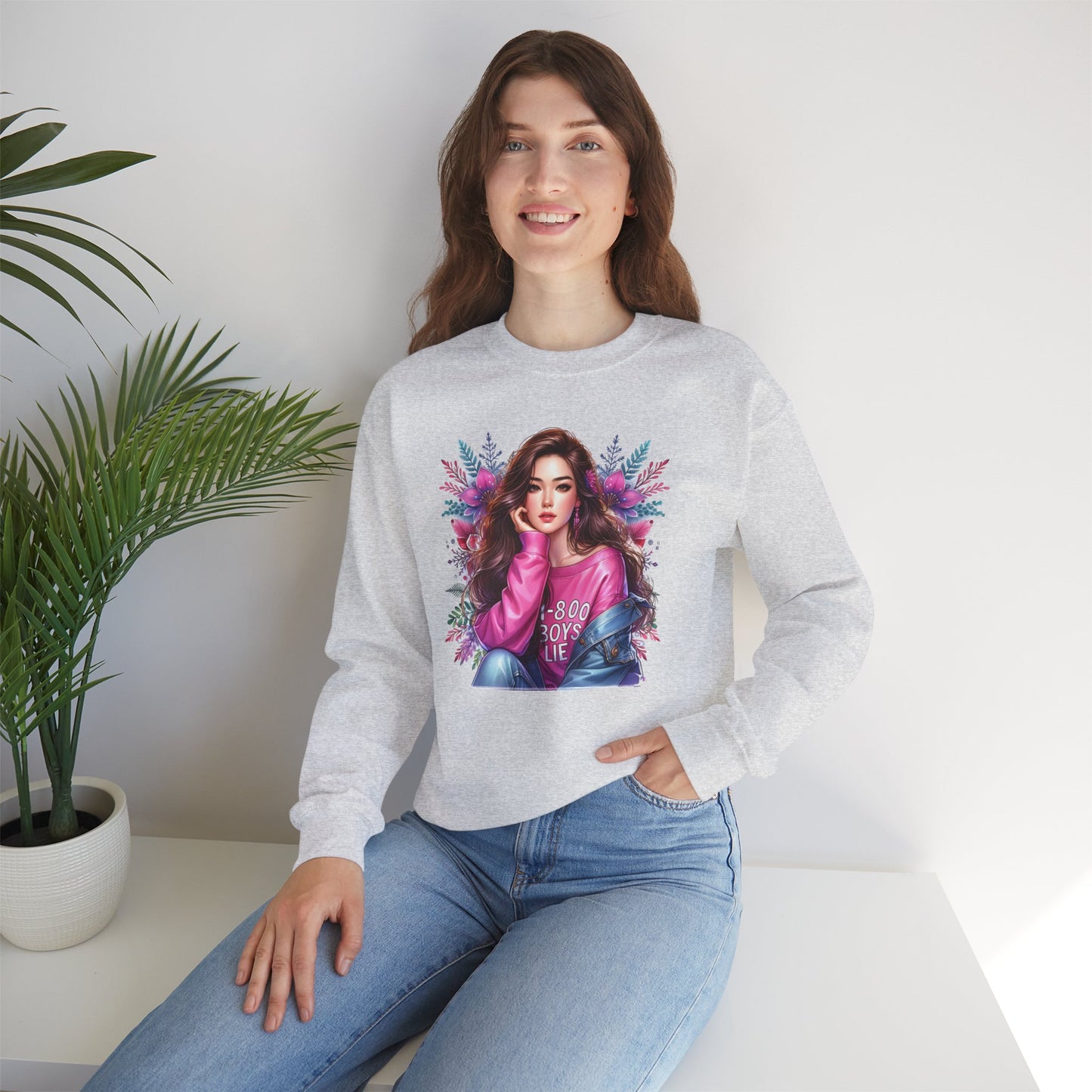 1-800-Boys-Lie Trendy Crewneck Sweatshirt - Cozy Unisex Pullover, Perfect for Casual Days, Gifts for Her, Cute Fashion Layering, Everyday Style