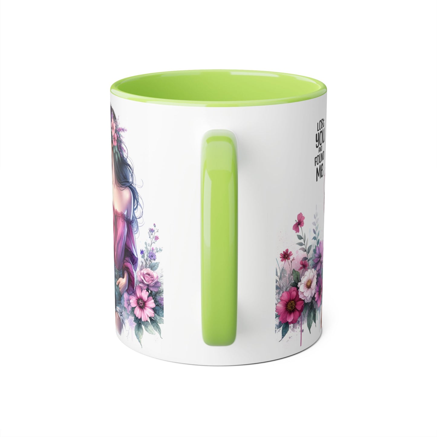 Lost You and Found Me Floral Beauty Accent Mug, Coffee Cup, Gift for Her, Inspirational Quote Mug, Artistic Drinkware, Home Decor