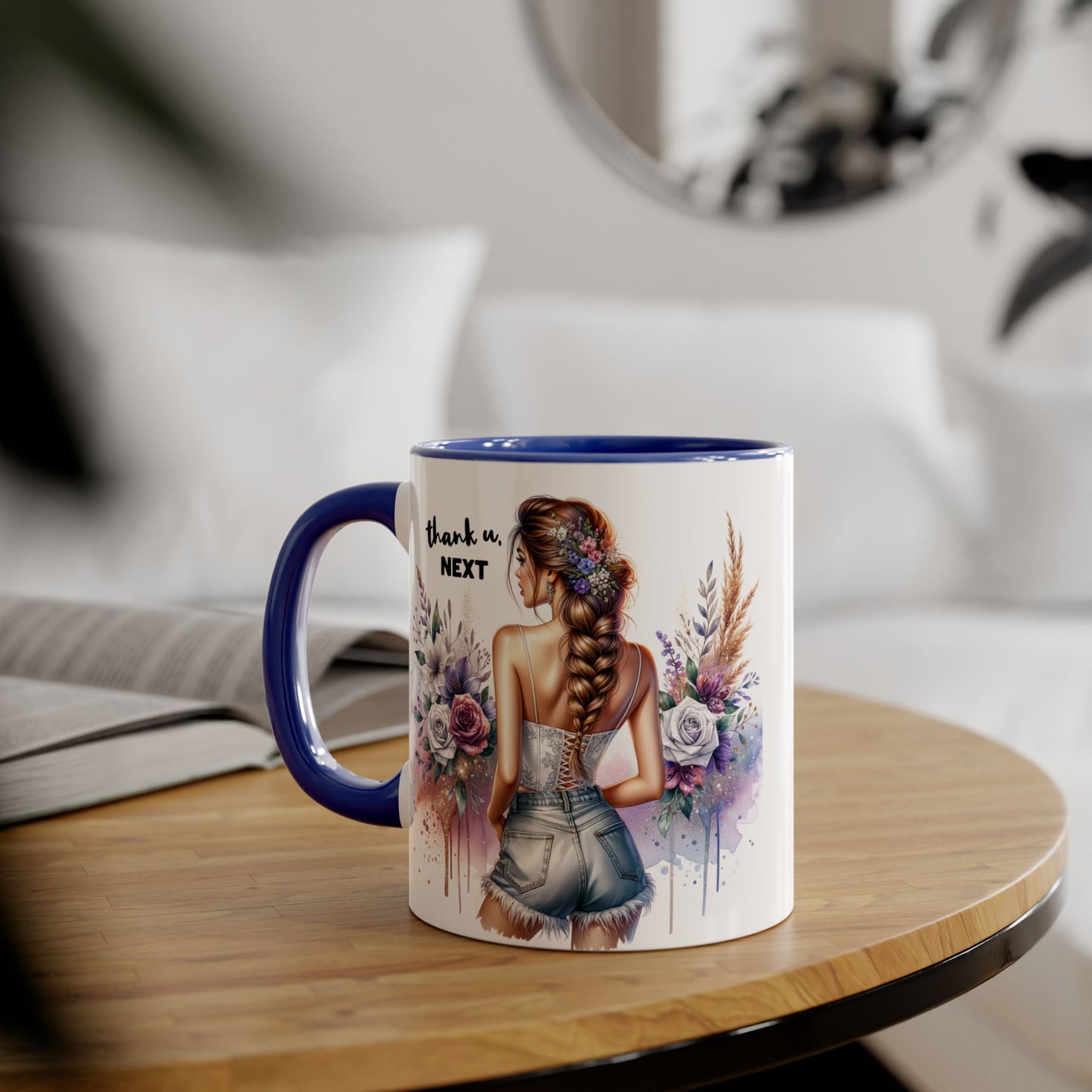 Thank U, Next Boho Inspirational Mug, Coffee Cup, Gift for Friends, Motivational Beverage Holder, Floral Design, Thank U Next