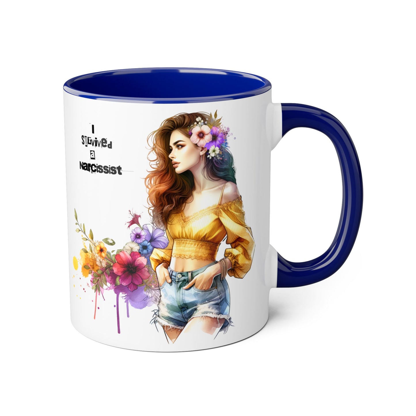 Empowering Accent Mug, Flower Art Coffee Cup, I Survived a Narcissist, Gift for Her, Inspirational Tea Mug, Self-Care