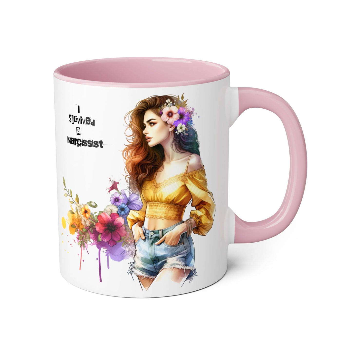 Empowering Accent Mug, Flower Art Coffee Cup, I Survived a Narcissist, Gift for Her, Inspirational Tea Mug, Self-Care