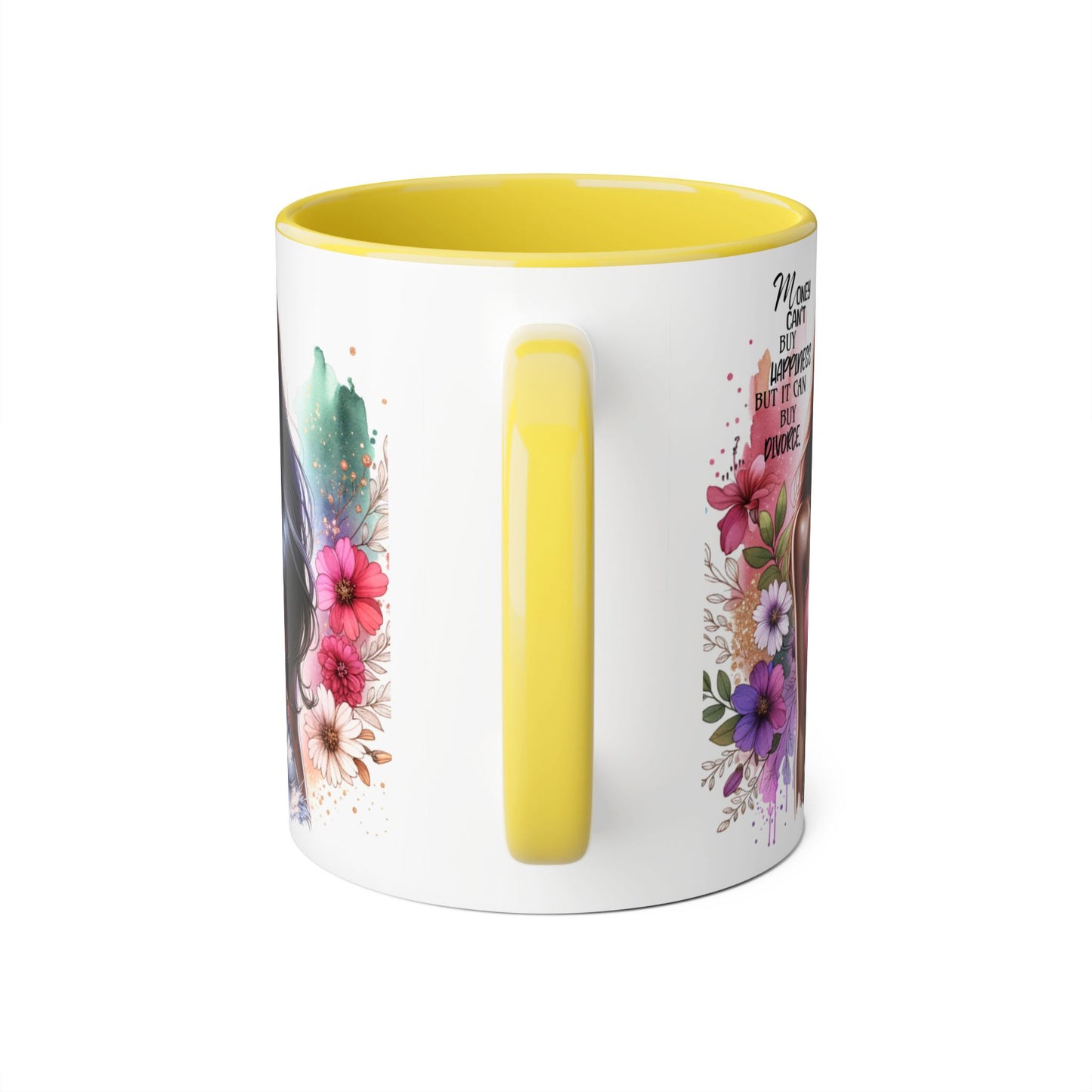 Money Can't Buy Happiness But It Can Buy Divorce Humoristic Empowering Accent Mugs, Motivational Coffee Cup, Inspirational Tea Mug, Unique Gift for Her, Artistic Floral Mug