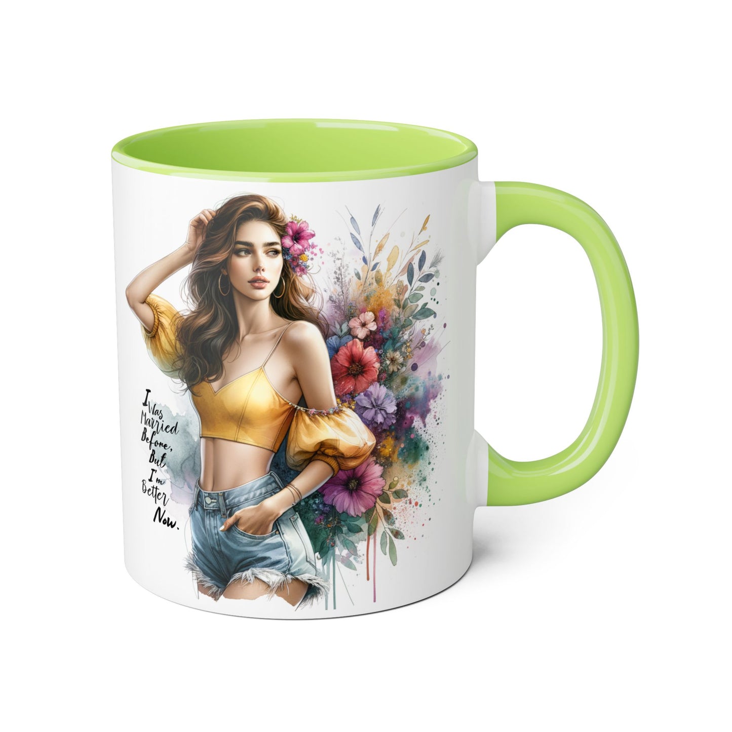 I Was Married Before But I'm Better Now Humoristic Chic Floral Accent Mug - Inspirational Art for Coffee Lovers, Gifts for Friends, Home Decor, Motivational Drinkware, Birthday Present
