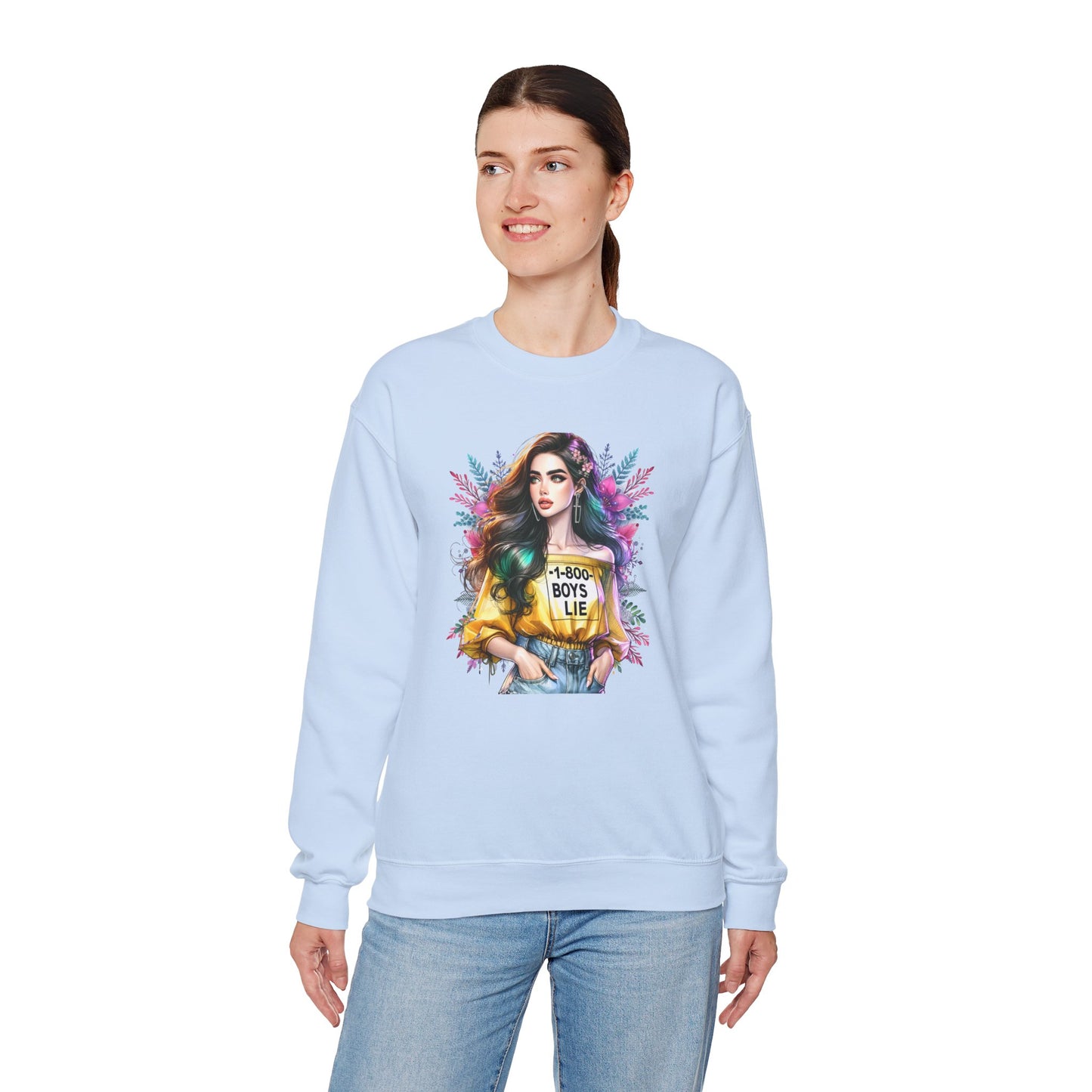 1-800-Boys-Lie Colorful Graphic Crewneck Sweatshirt - 'Boys Lie' Design, Unisex Sweatshirt, Trendy Gift, Casual Wear, Comfortable Outfit
