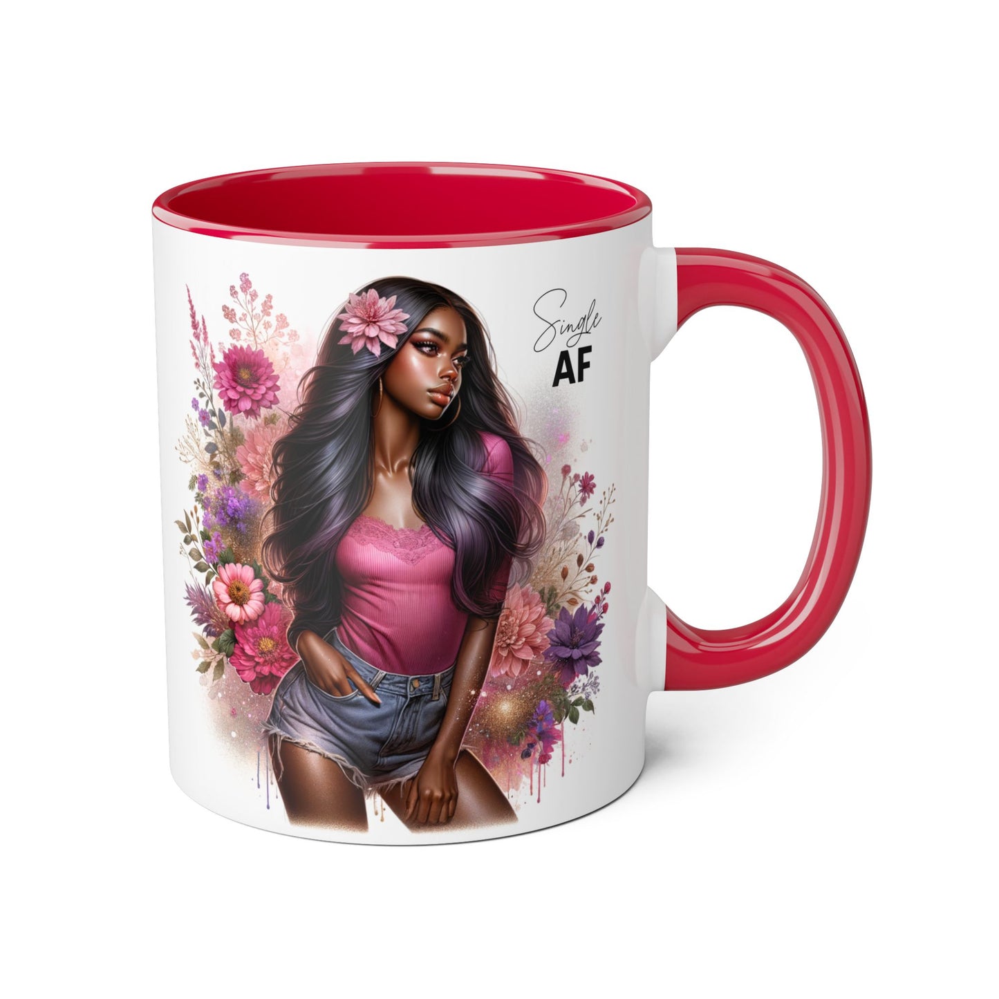 Colorful Floral Single AF Accent Mug, Aesthetic Coffee Cup for Coffee Lovers, Unique Gift for Birthdays, Special Occasions, Art Enthusiasts