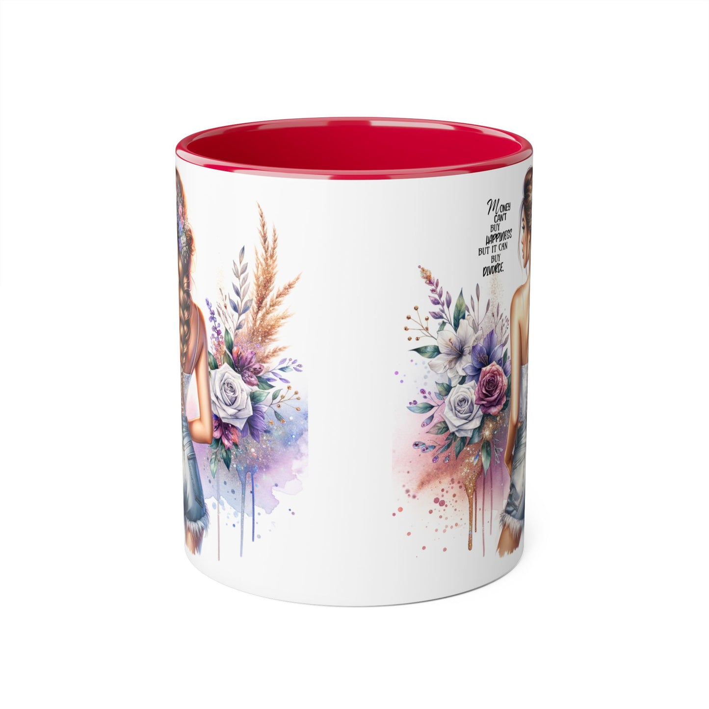 Money Can't Buy Happiness But It Can Buy Divorce Humoristic Floral Art Accent Mug, Inspirational Gift for Her, Coffee Cup with Quotes, Unique Ceramic Drinkware, Mother's Day Present