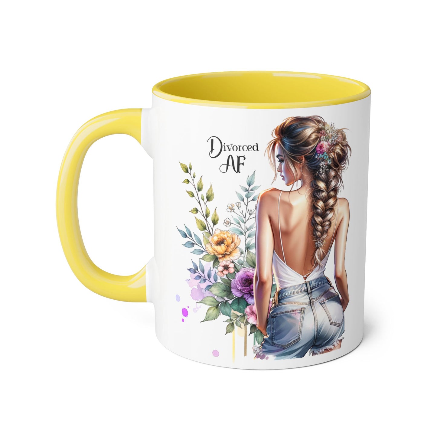 Divorced AF Floral Accent Mug - Perfect Gift for Friends, Coffee Lovers, Humor, Self-Care, Divorce Parties