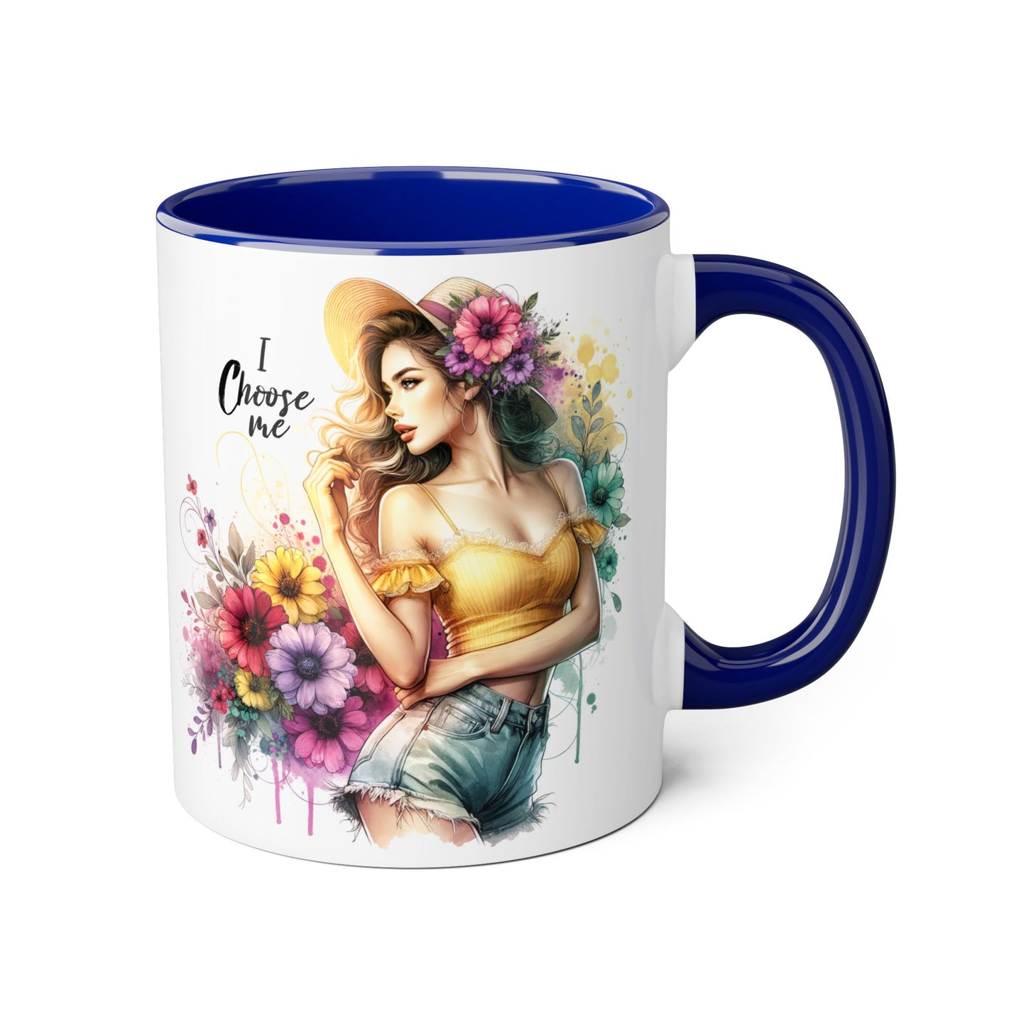 I Choose Me Chic Floral Accent Mug, Inspirational Gift for Her, Coffee Tea Lover, Birthday Present, Colorful Art Mug