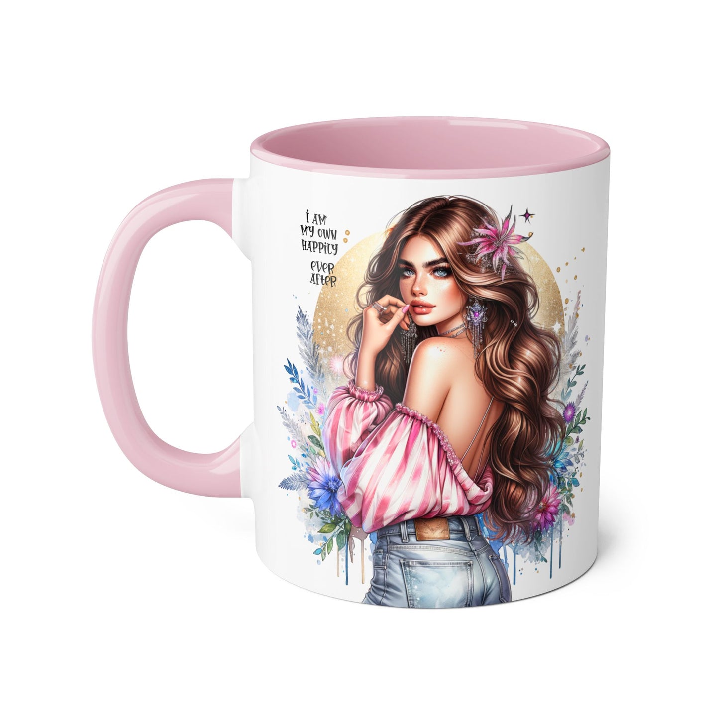 I Am My Own Happily Ever After Boho Chic Accent Mug with Inspirational Quote, Gifts for Her, Self-Love Decor, Coffee Mug for Everyday Use, Unique Art Mug