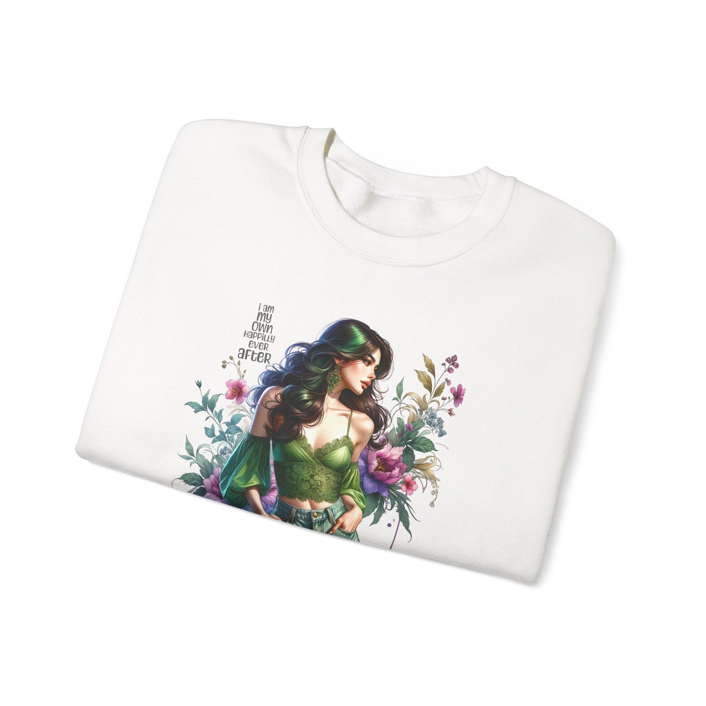 I Am My Own Happily Ever After Heroine Floral Sweatshirt | Unisex Cozy Crewneck, Gift for Her, Vintage Style, Plant Lover's Apparel, Superhero Inspired