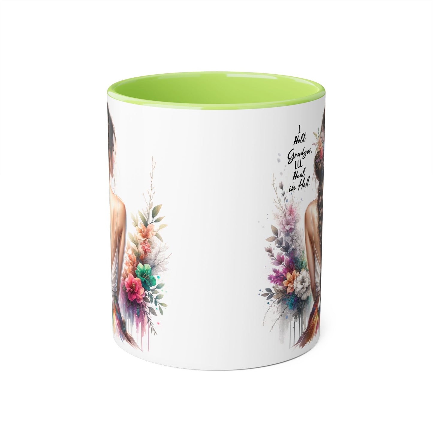 I Hold Grudges, I'll Heal in Hell Floral Art Accent Mug, Coffee Cup Gift, Inspirational Drinkware, Home Decor, Unique Present for Friends