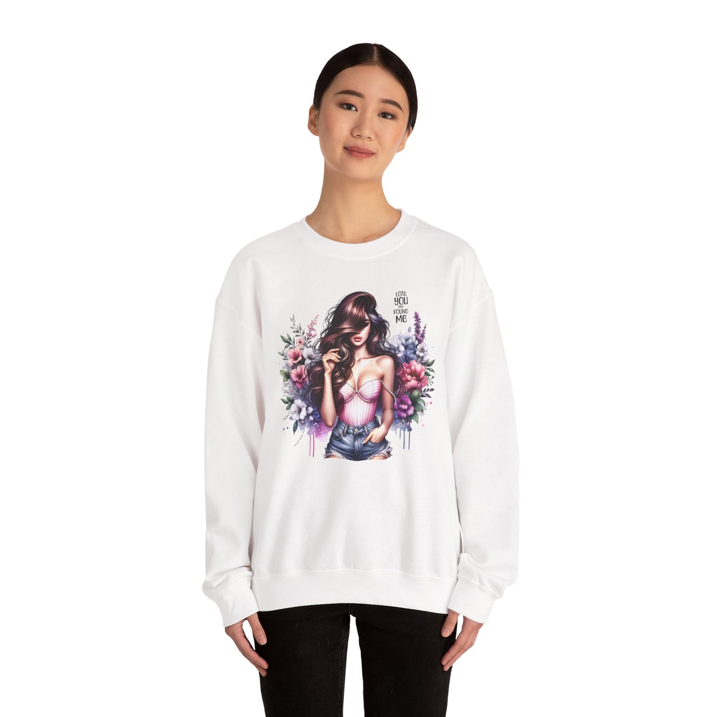 Lost You And Found Me Floral Graphic Crewneck Sweatshirt, Vibrant Sweatshirt, Cozy Casual Wear, Gift for Her, Floral Apparel, Spring Fashion