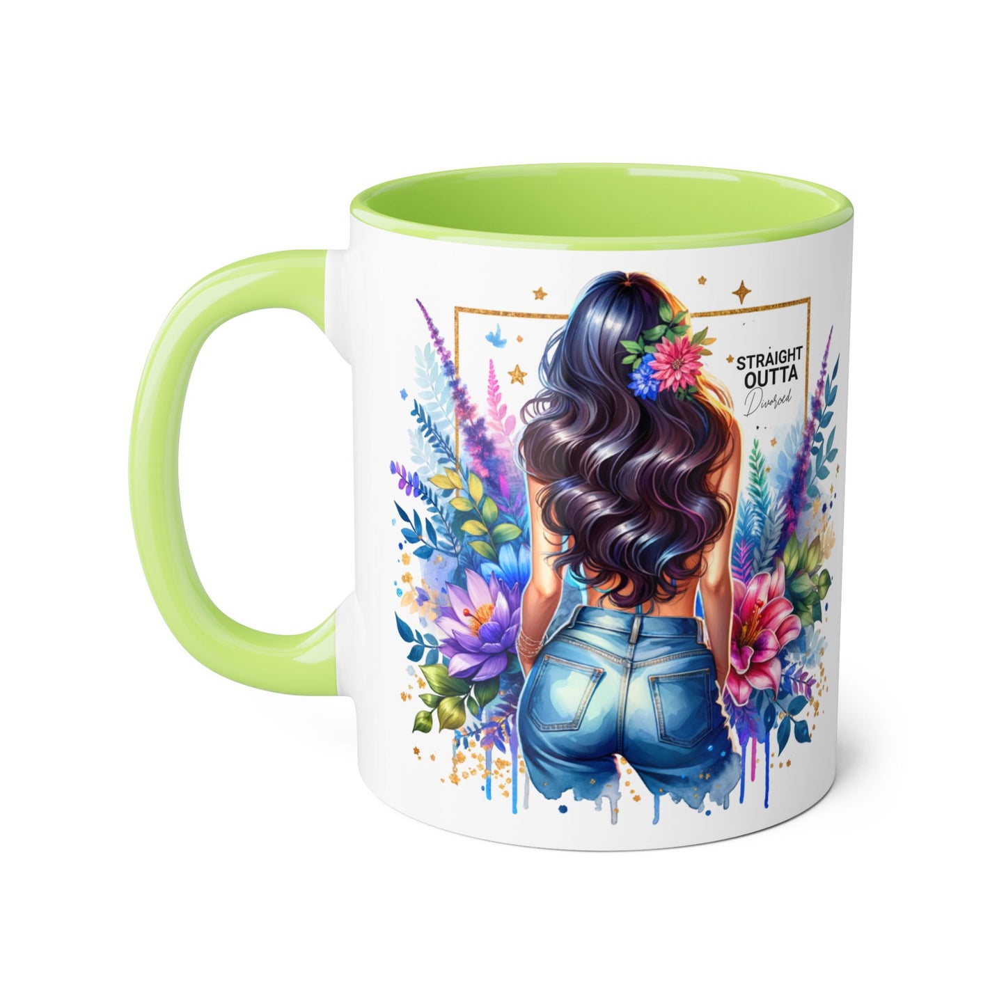Straight Outta Divorced Humoristic Vibrant Floral Mug for Coffee Lovers, Straight Outta, Gift for Her, Inspirational Drinkware, Perfect for Birthdays, Celebrations