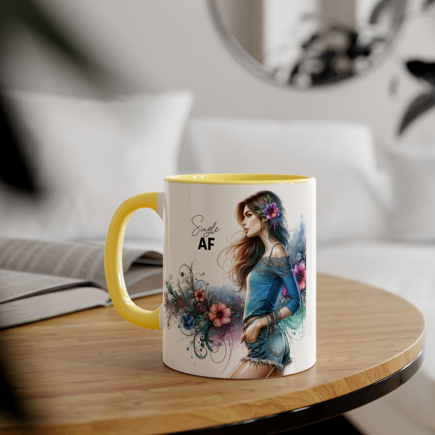 Stylish Accent Mug, Coffee Lover Gift, Floral Design Mug, Trendy Drinkware, Unique Gift for Her, Simple AF Mug
