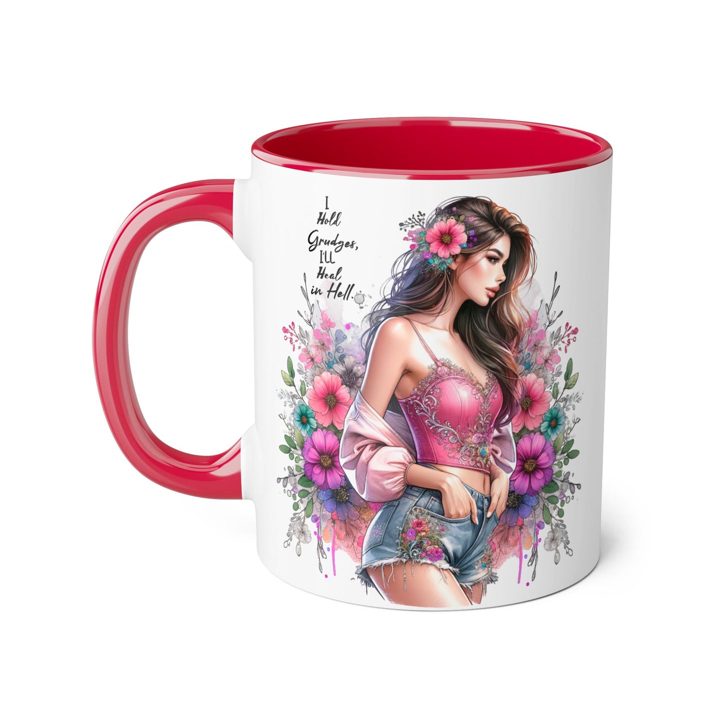 I Hold Grudges, I'll Heal in Hell Humoristic Floral Accent Mug