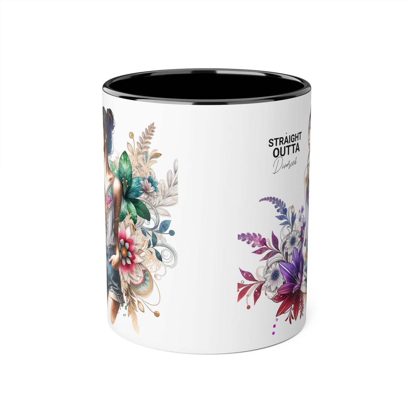 Straight Outta Divorced Humoristic Vibrant Accent Mugs, 11oz - Perfect for Gifts, Home Decor, Coffee Lovers, Birthdays, and Celebrations