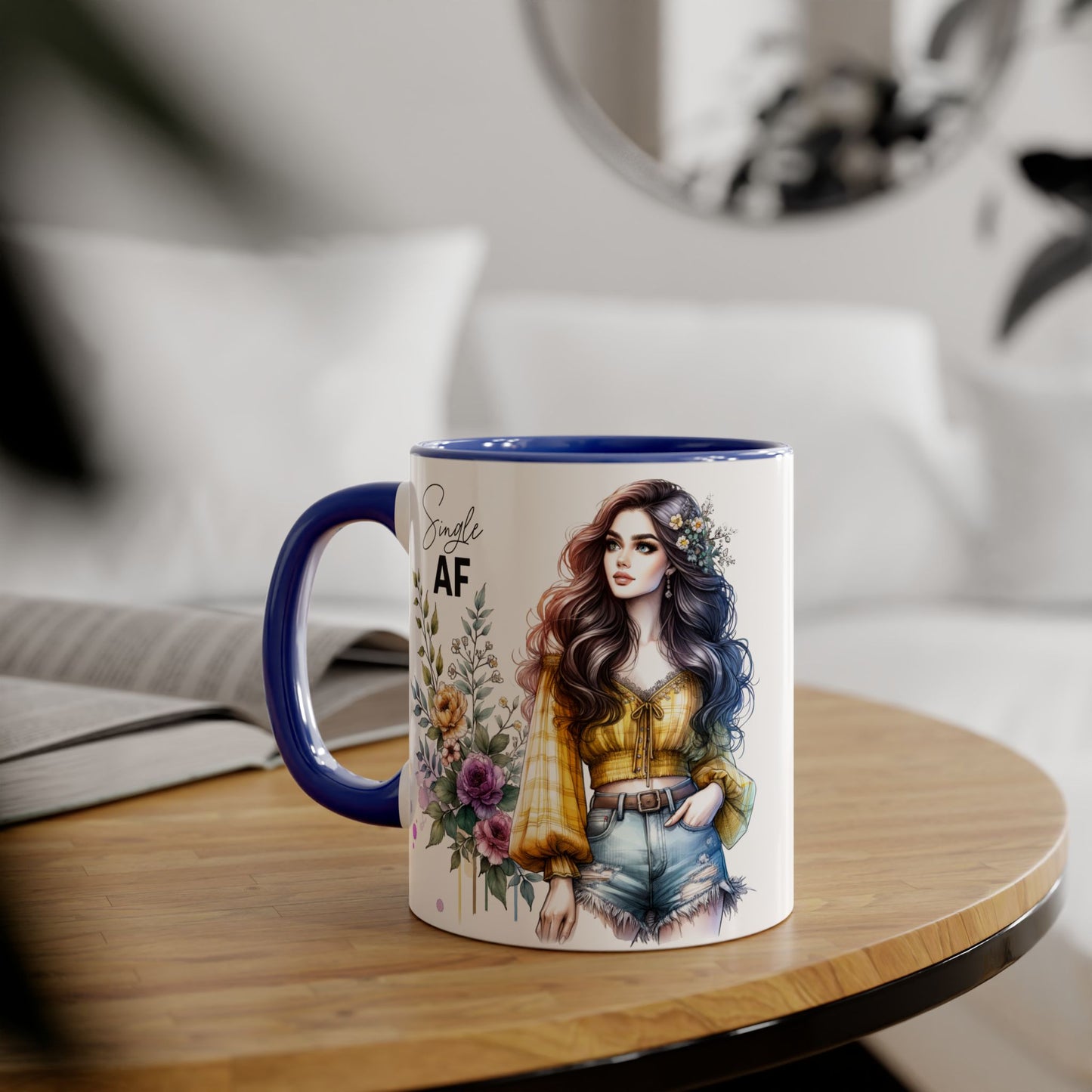 Single AF Accent Mug, Floral Coffee Cup, Gift for Single Friends, Cute Relationship Humor Mug, Funny Birthday Mug, Tea Lover Gift