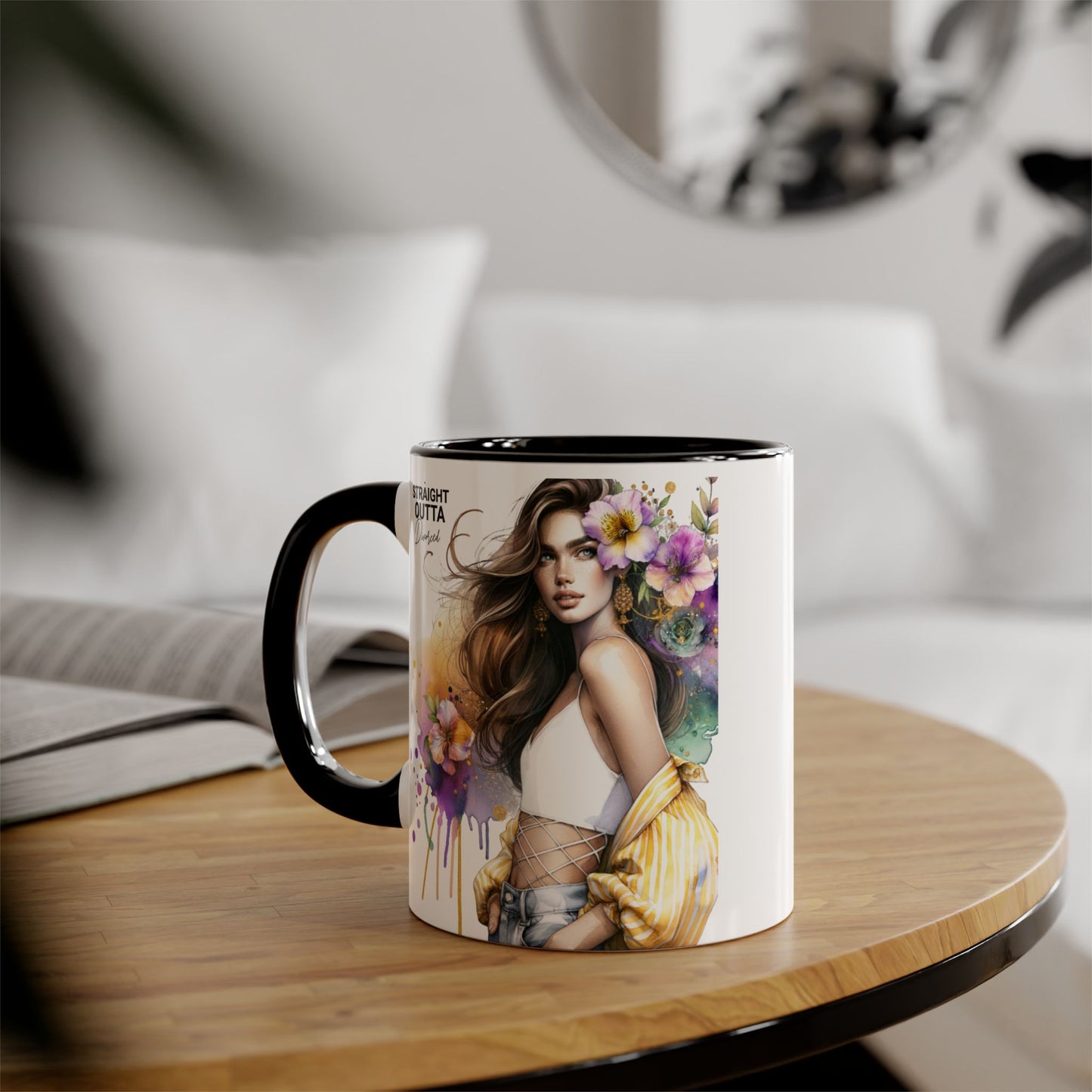 Straight Outta Divorced Humoristic Chic Floral Art Mug - Stylish Coffee Cup for Home or Office, Perfect Gift for Birthdays, Mother’s Day, or Coffee Lovers