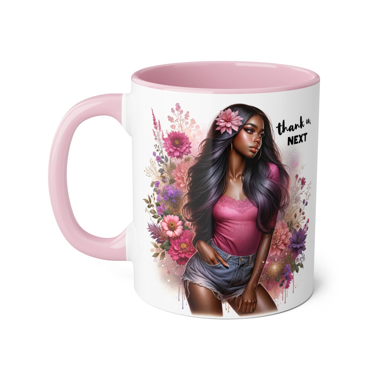 Thank U, Next Floral Artistic Accent Mug, Thank You Next Coffee Cup, Colorful Gift for Her, Boho Style Ceramic Mug, Unique Tea Mug
