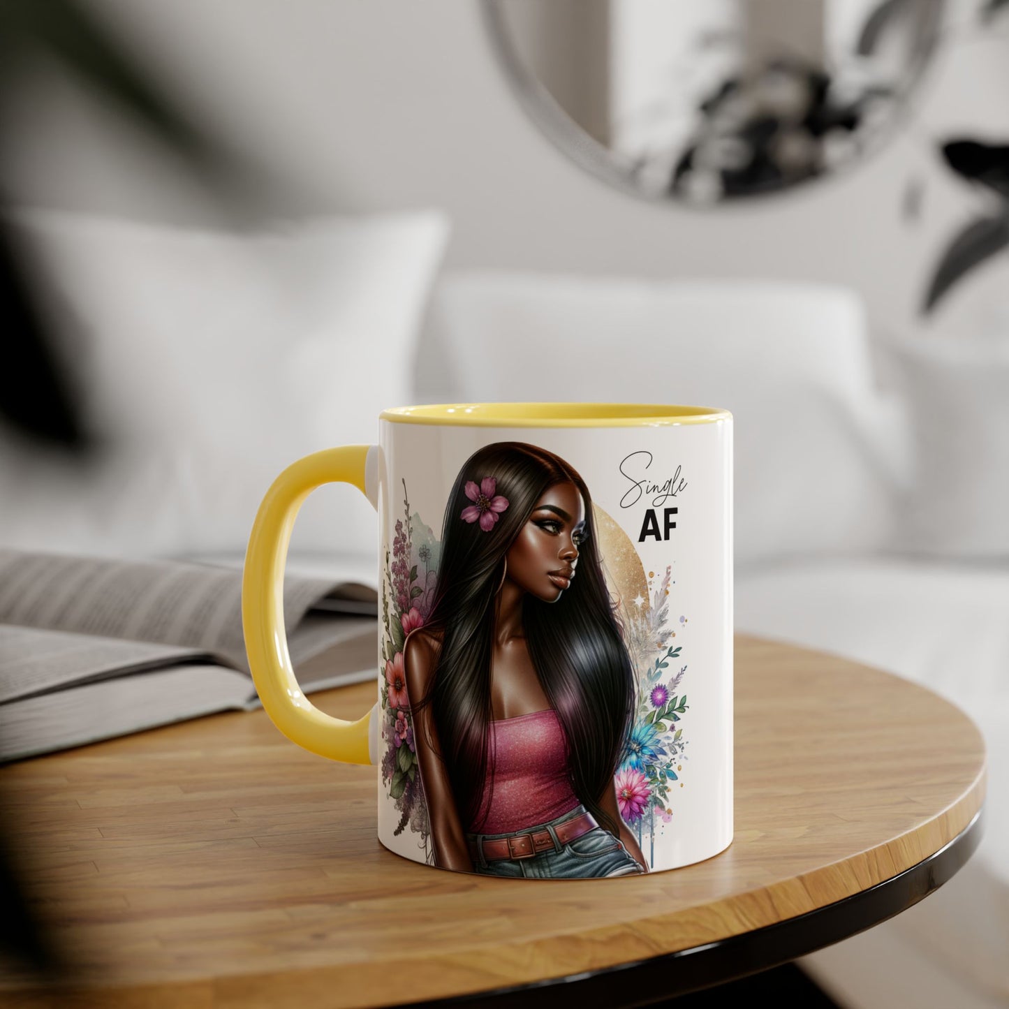 Single AF Stylish Accent Mug, Beautiful Coffee Cup, Unique Gift for Her, Trendy Drinkware, Floral Design Mug, Inspirational Sip