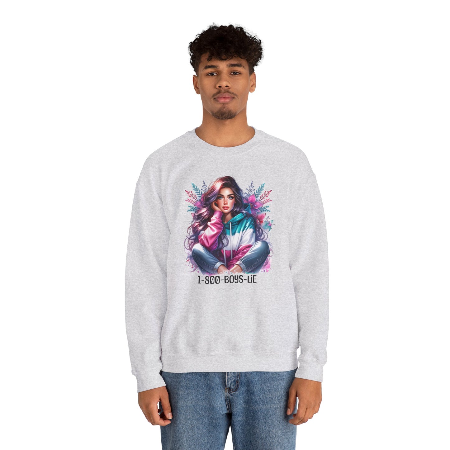 Chic Graphic Crewneck Sweatshirt - 1-800-BOYS-LIE, Cozy Sweatshirt, Fashion Sweatshirt, Casual Wear, Unique Gift, Trendy Outfit
