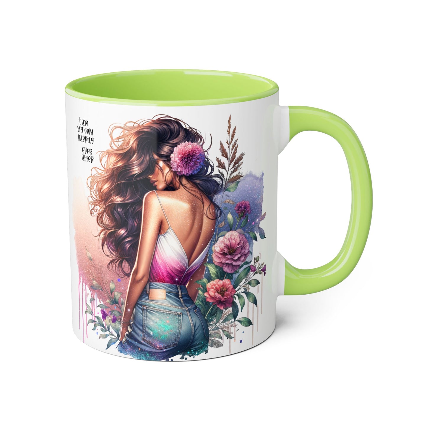 Boho Floral Accent Mug - 11oz - Inspirational "I Am My Own Happily Ever After " Design