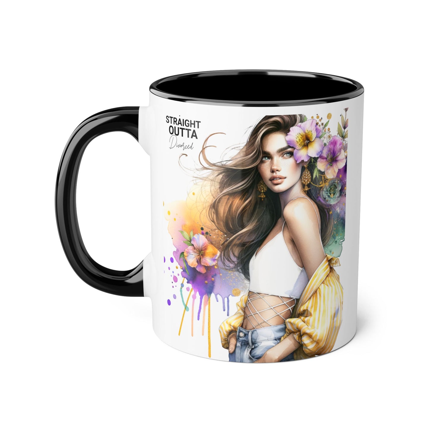 Straight Outta Divorced Humoristic Chic Floral Art Mug - Stylish Coffee Cup for Home or Office, Perfect Gift for Birthdays, Mother’s Day, or Coffee Lovers