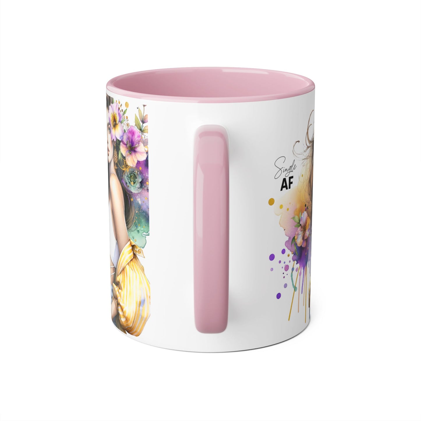 Single AF Chic Accent Mugs with Floral Art, Stylish Coffee Cups, Trendy Tea Mugs, Gift for Her, Motivational and Inspiring Drinkware