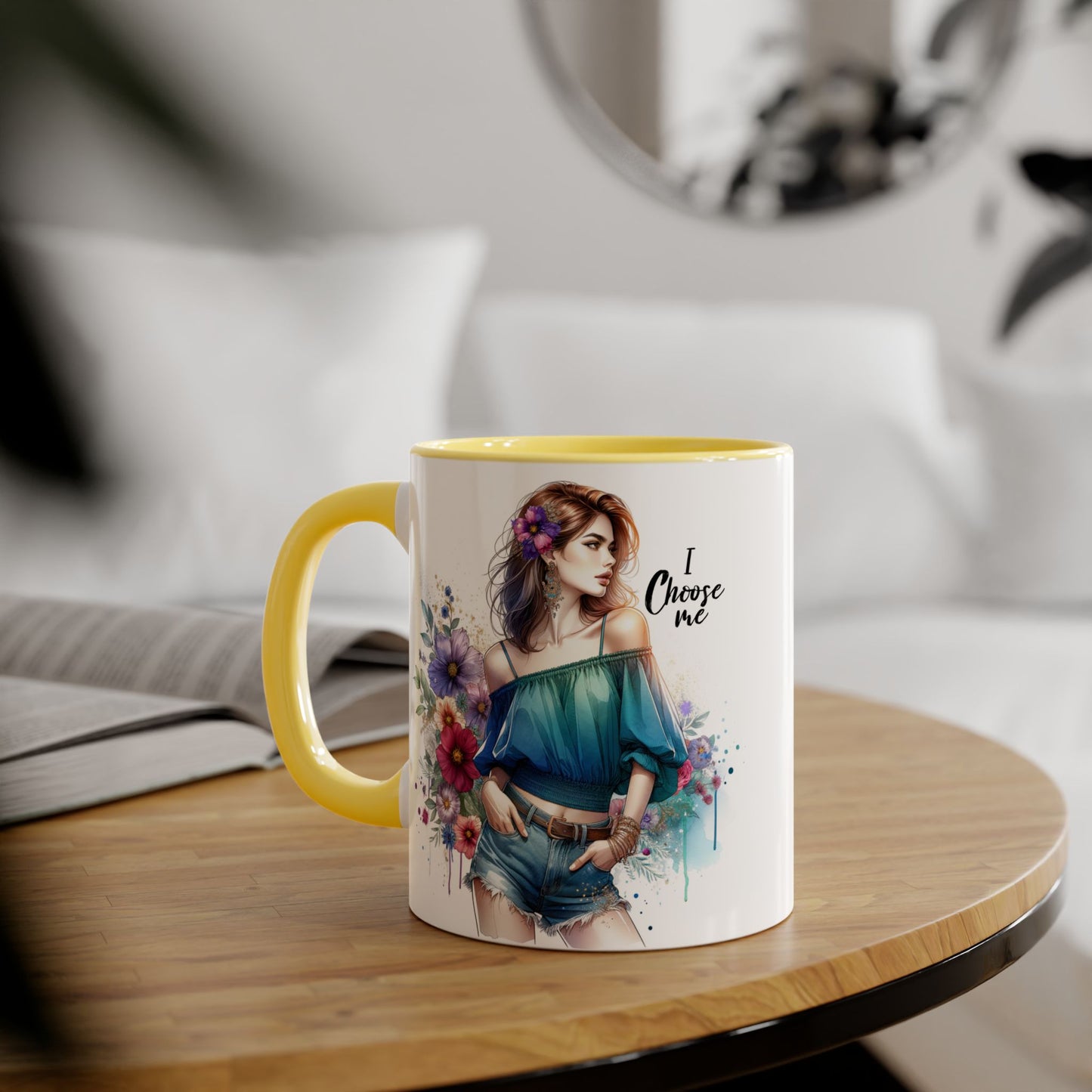 I Choose Me Floral Art Accent Mug, I Choose Me, Coffee Mug, Gift for Her, Inspirational Tea Cup, Self-Care Kitchenware