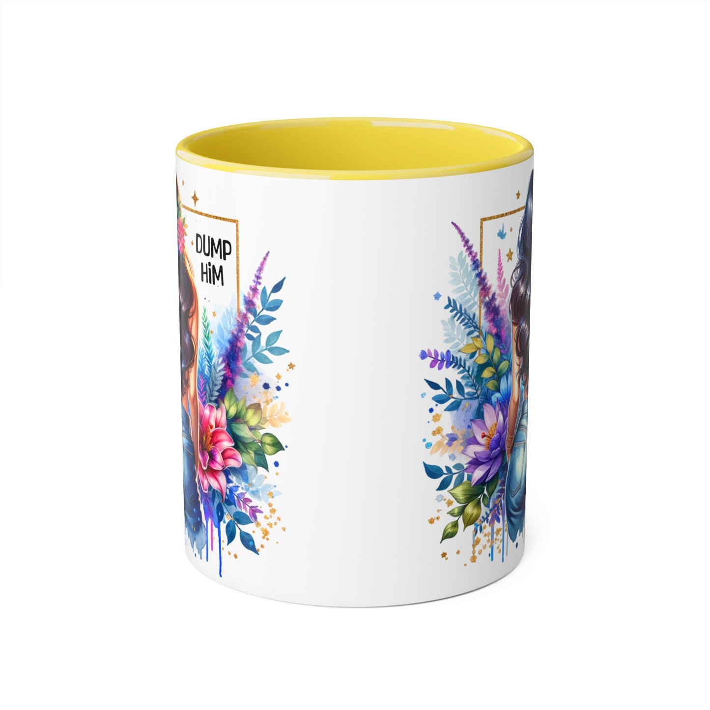 Colorful Floral Accent Mug with 'Dump Him' Design, Perfect Gift for Friends, Celebrations, Self-Care, Motivational Mug, Coffee Lover's Gift