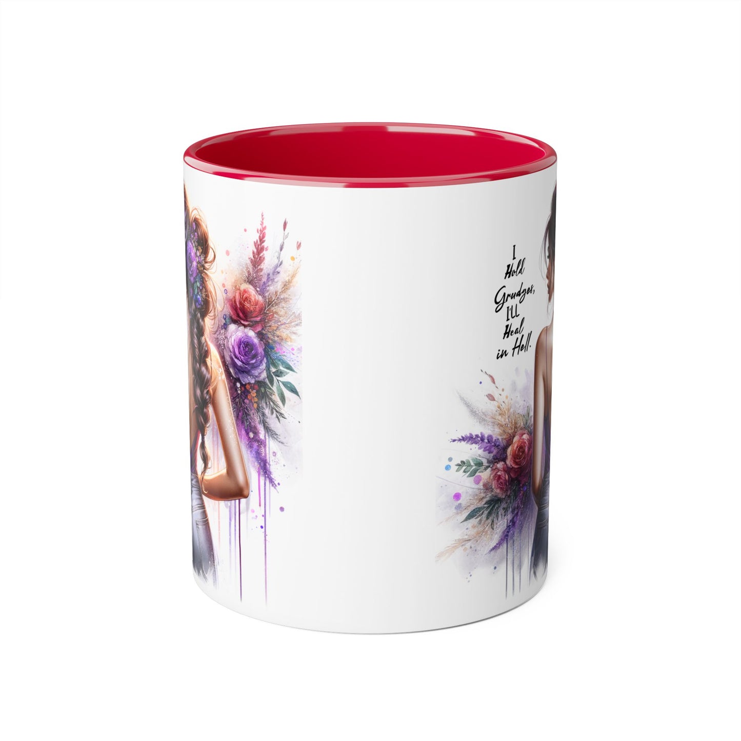 I Hold Grudges, I'll Heal in Hell Colorful Floral Accent Mug, Inspirational Mug, Gift for Friends, Coffee Lover Mug, Unique Tea Mug, Motivational Drinkware