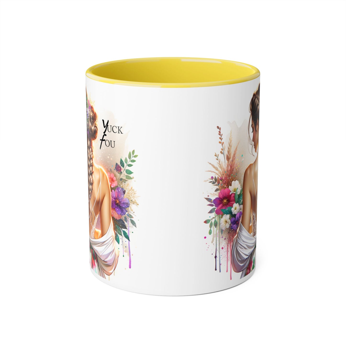Bohemian Accent Mug with Floral Design, Yuck Fou Coffee Cup, Unique Gift for Her, Inspirational Mug, Art Lover's Drinkware