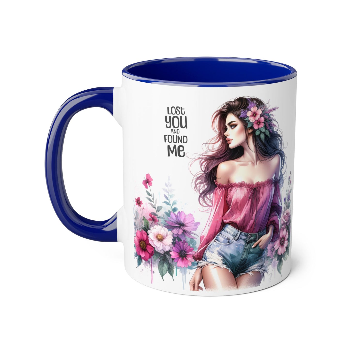 Lost You and Found Me Floral Beauty Accent Mug, Coffee Cup, Gift for Her, Inspirational Quote Mug, Artistic Drinkware, Home Decor