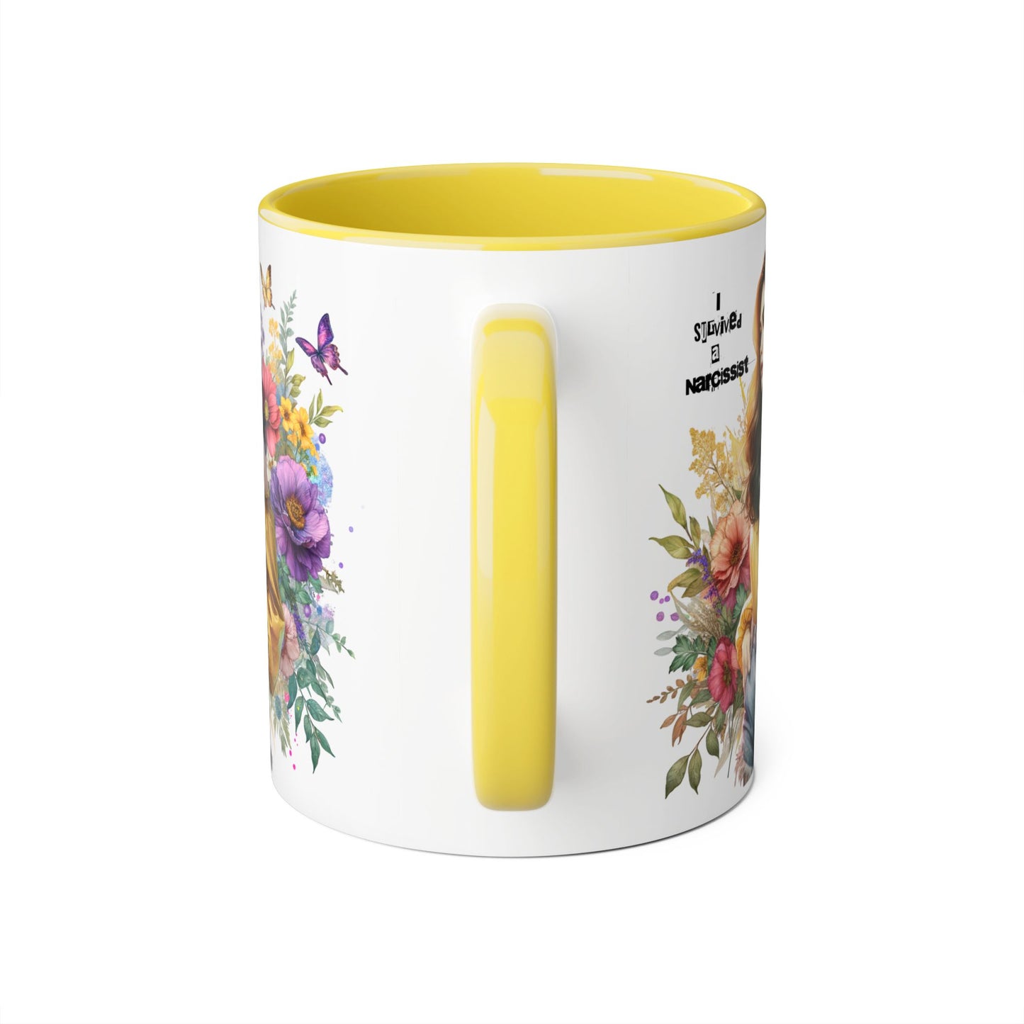 I Survived a Narcissist Chic Floral Accent Mug | Bohemian Coffee Cup, Gift for Her, Narcissist Humor, Home Decor, Artful Drinkware