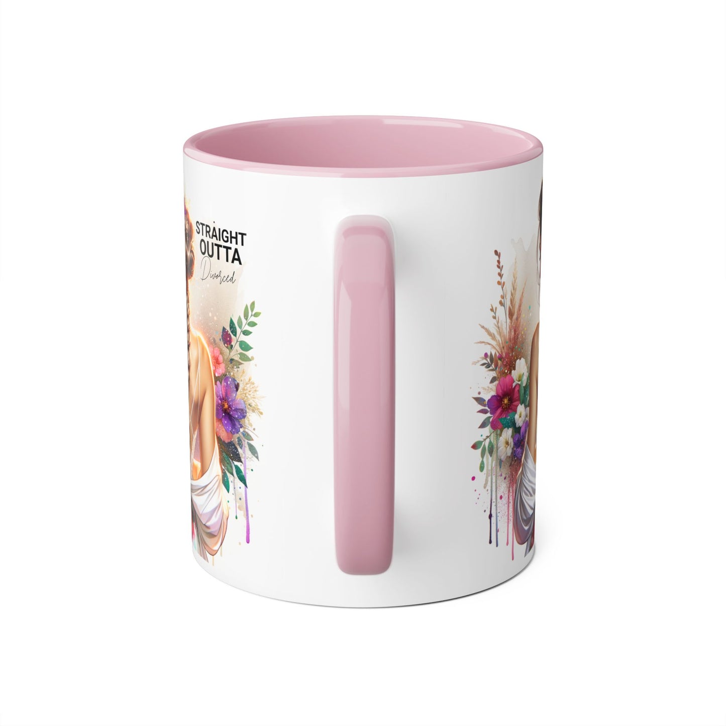 Straight Outta Divorced Humoristic Elegant Floral Accent Mug - Straight Outta Inspired Design, Coffee Cup, Gift for Her, Home Decor, Unique Drinkware, Birthday