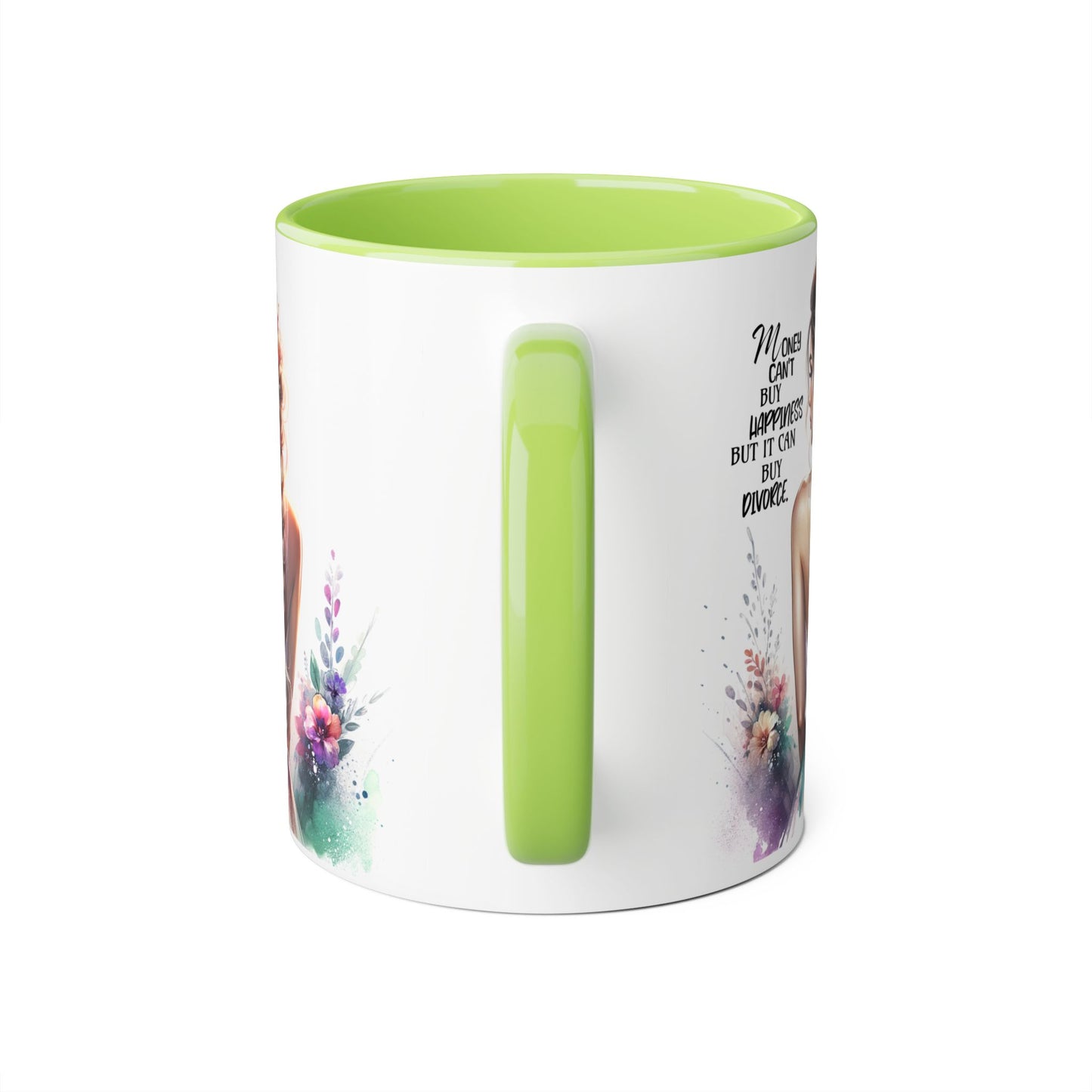 Money Can't Buy Happiness But It Can Buy Divorce Humoristic Inspirational Floral Accent Mug, 11oz Coffee Cup for Moms, Uplifting Gift for Mother's Day, Motivational Drinkware, Unique Art Mug