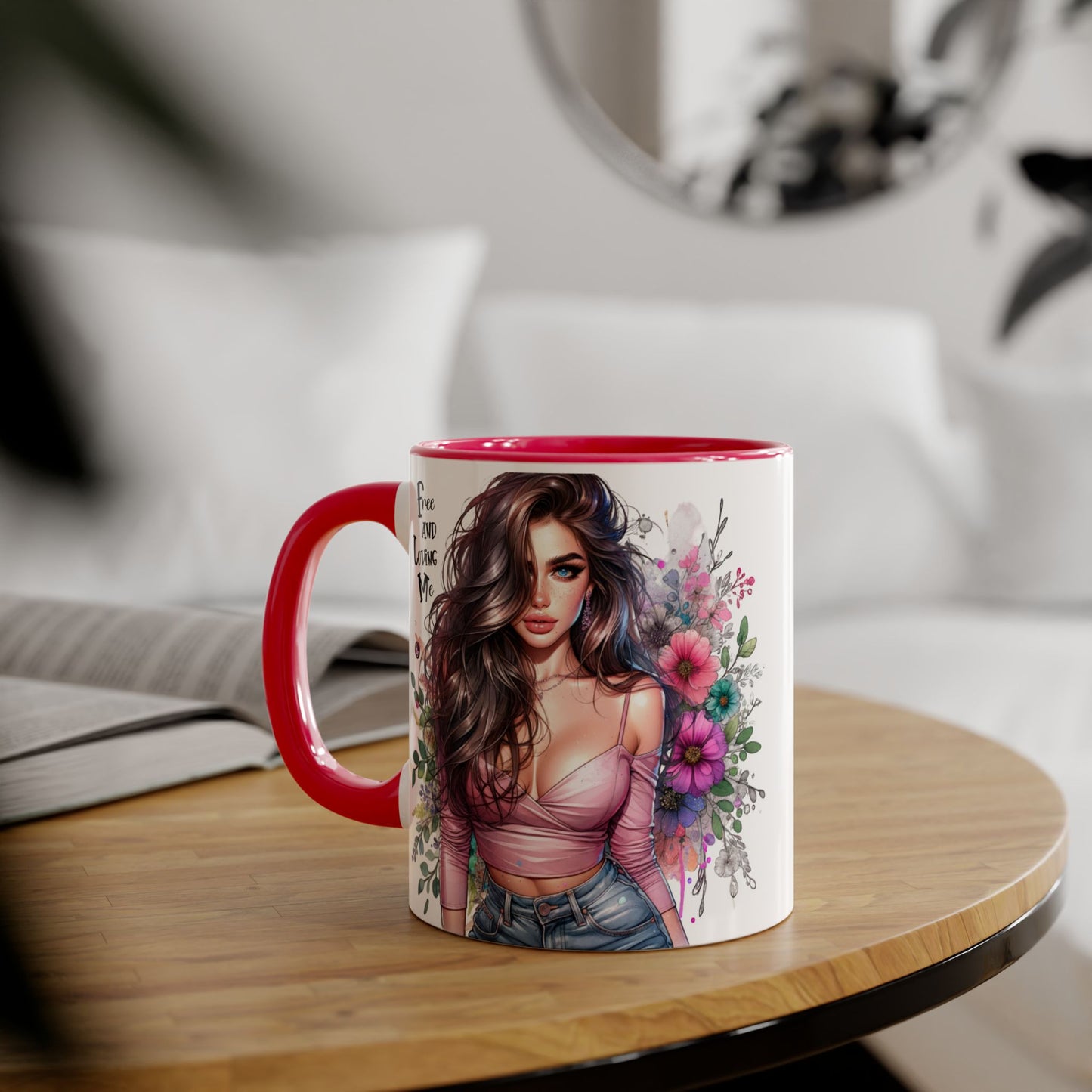 Free and Loving Me Chic Art Mug, Emotional Inspiration, Gift For Friends, Coffee Lover, Floral Design, Daily Motivation