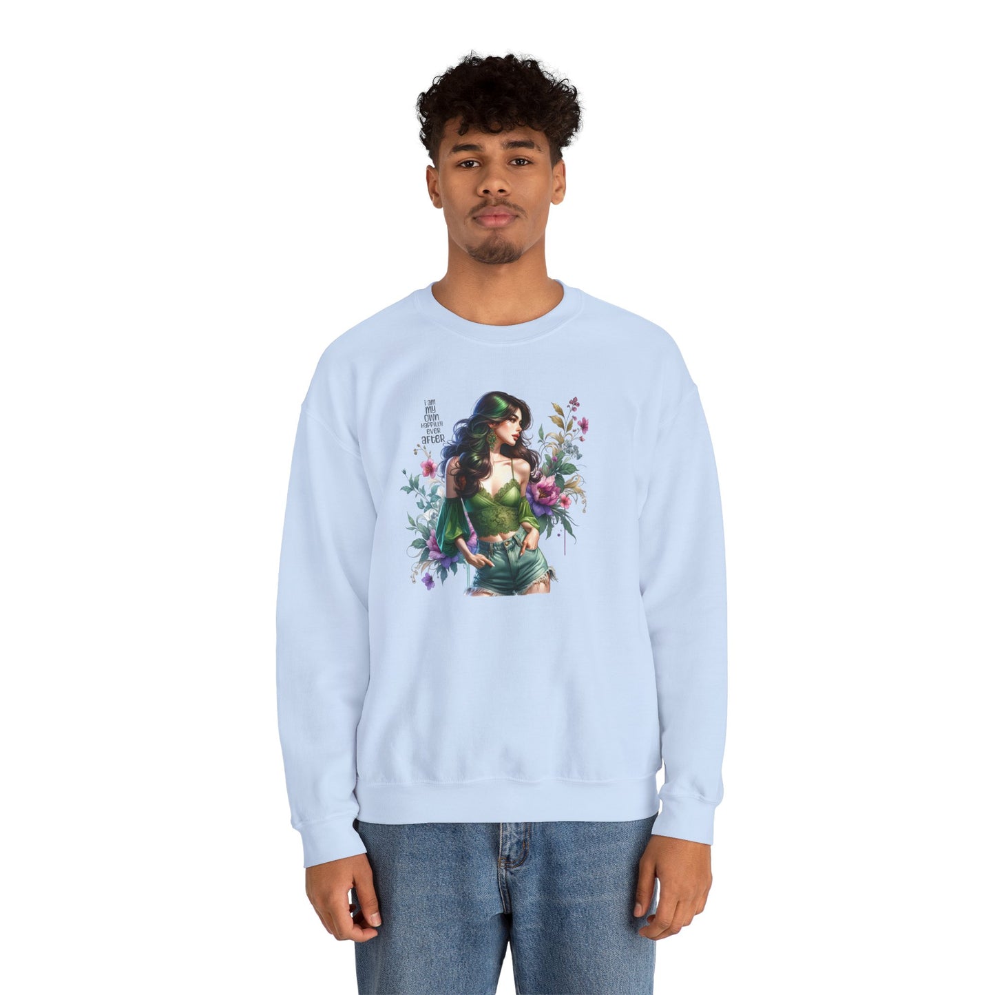 I Am My Own Happily Ever After Heroine Floral Sweatshirt | Unisex Cozy Crewneck, Gift for Her, Vintage Style, Plant Lover's Apparel, Superhero Inspired